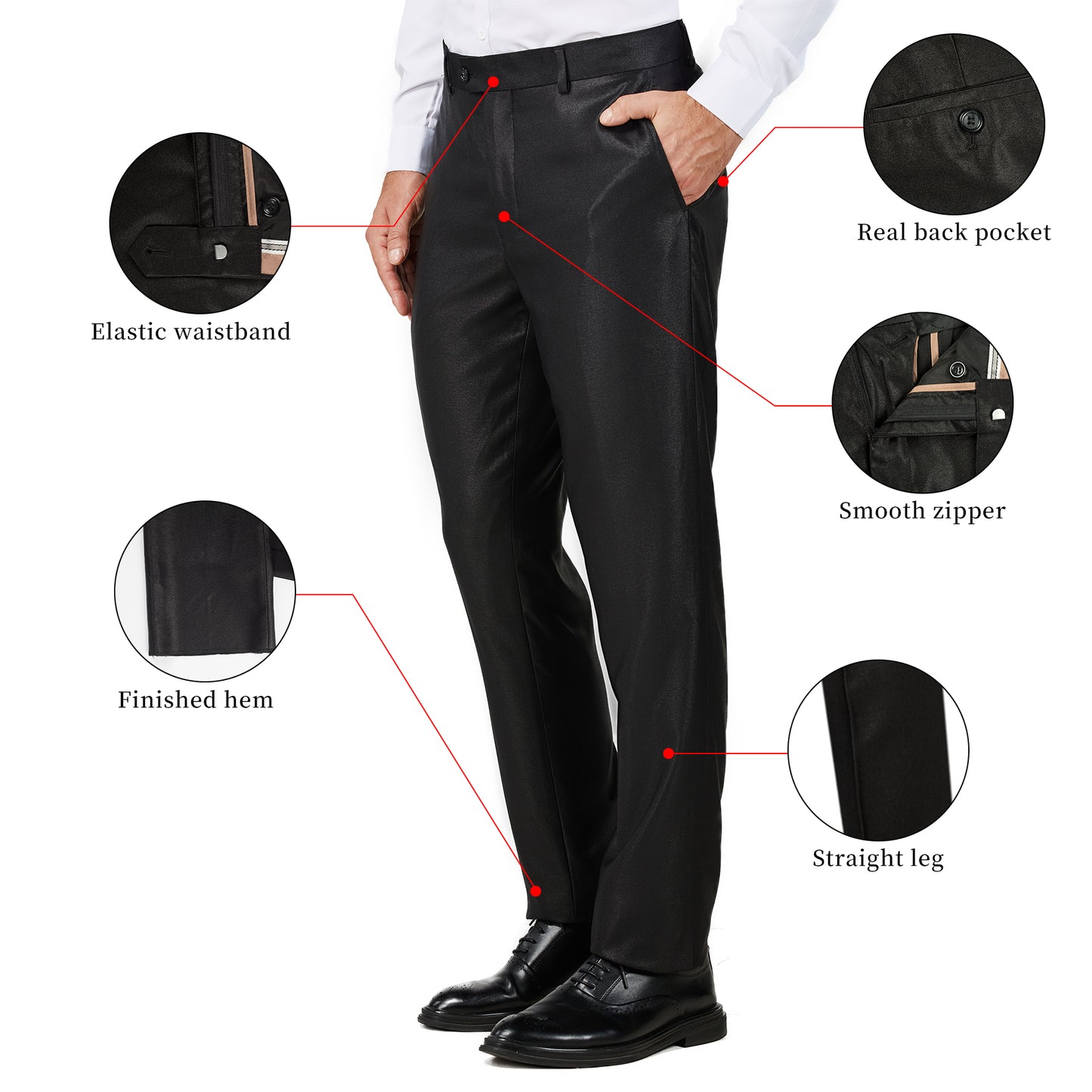 Slim Fit Dress Pants - Shiny Black (040801)