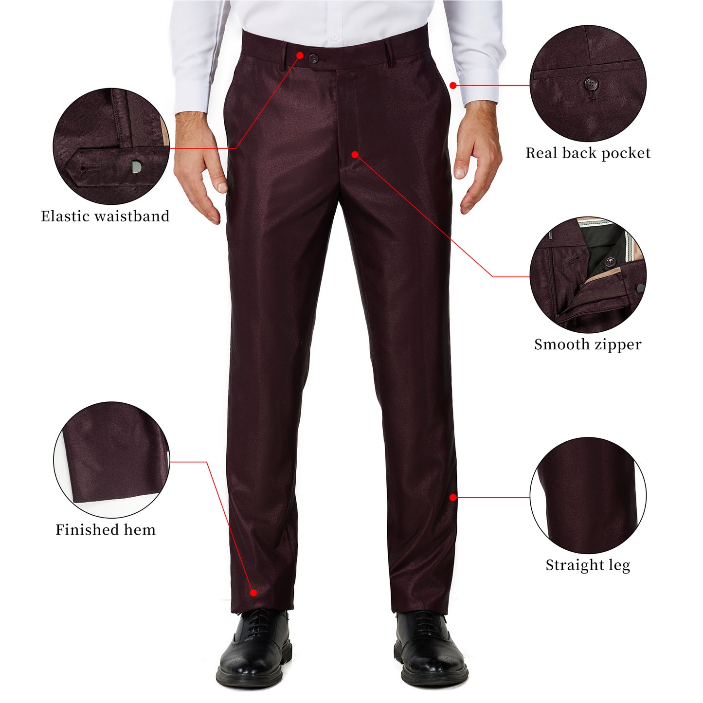 Slim Fit Dress Pants - Shiny Maroon (040809)