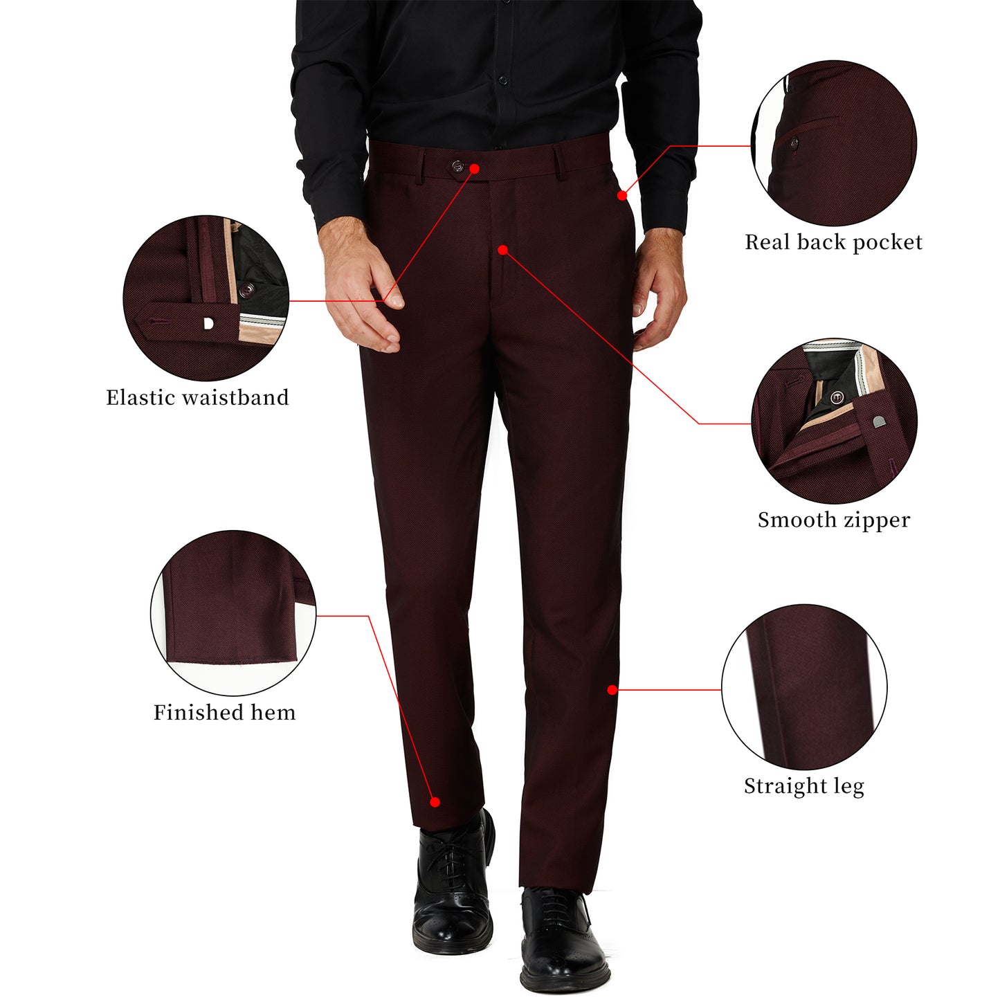 Slim Fit Dress Pants - Burgundy (264510)