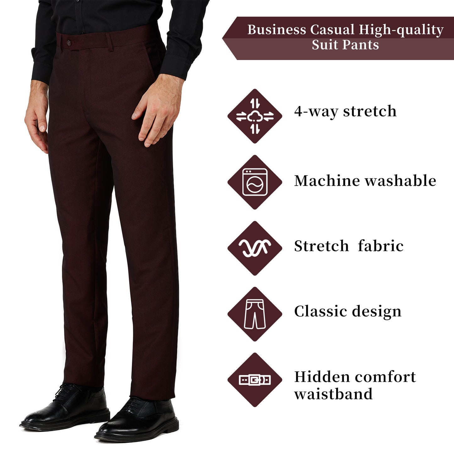 Slim Fit Dress Pants - Burgundy (264510)