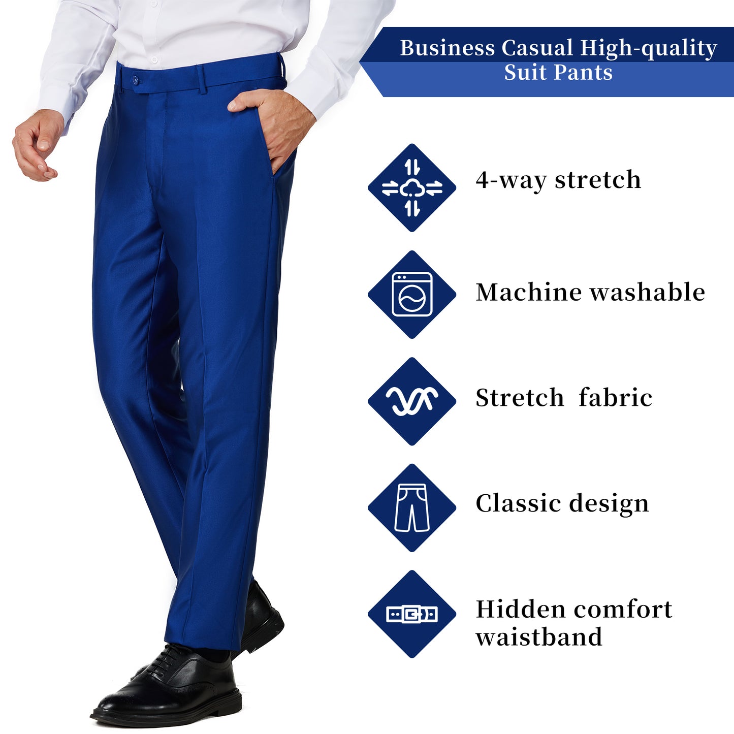 Slim Fit Dress Pants - Shiny Blue (970904)