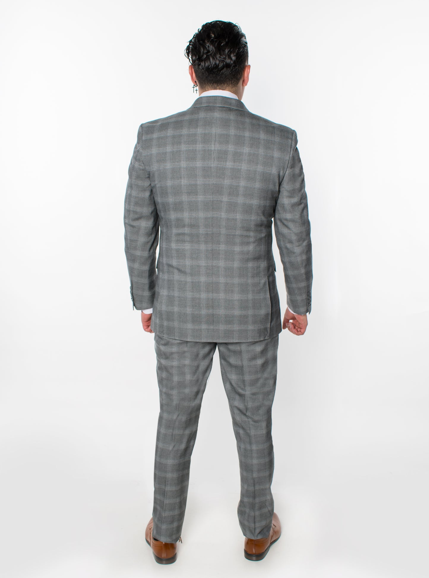 3 Piece Plaid Suit - Grey (230606)