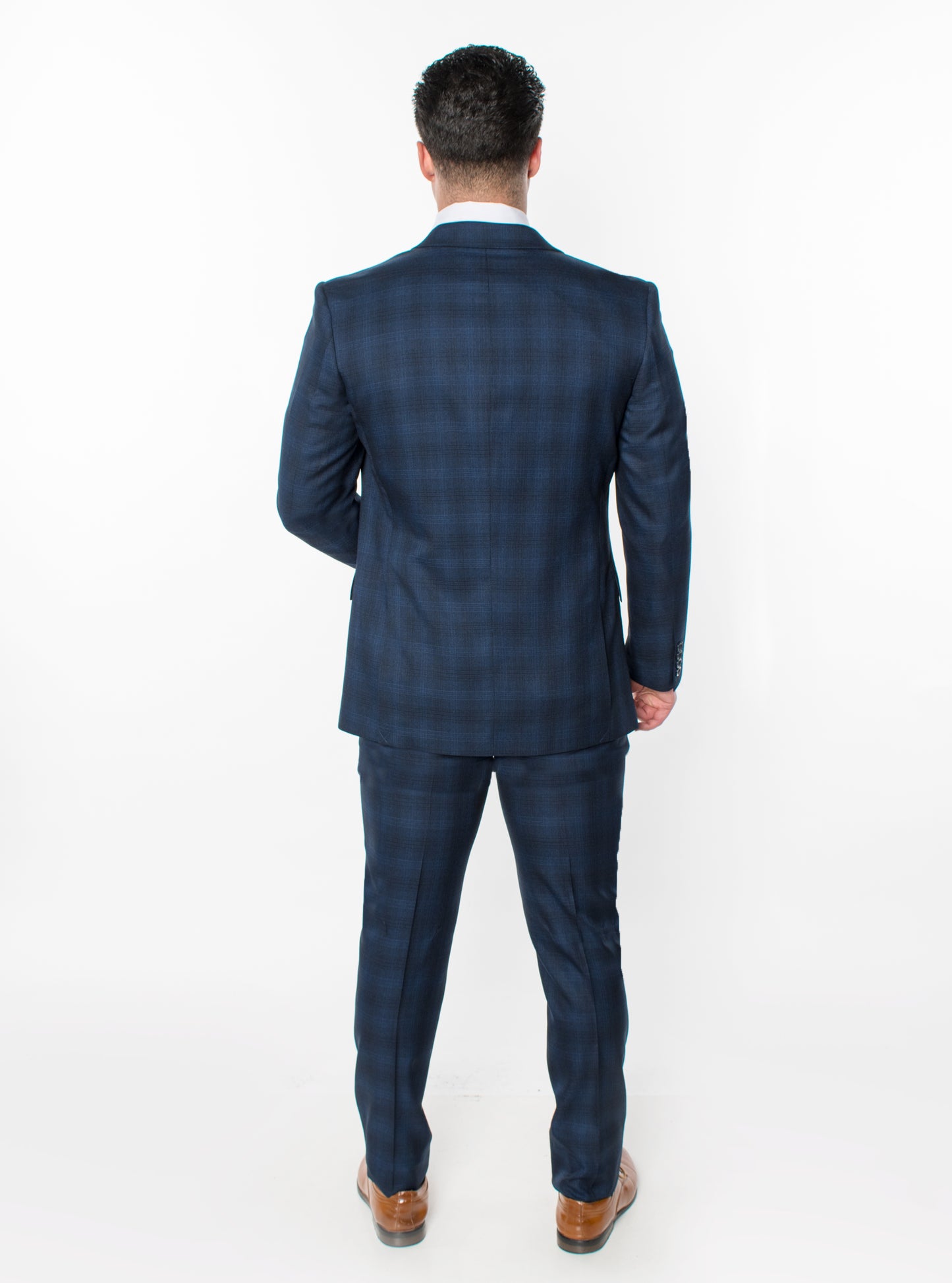 3 Piece Plaid Suit - Navy (650602)