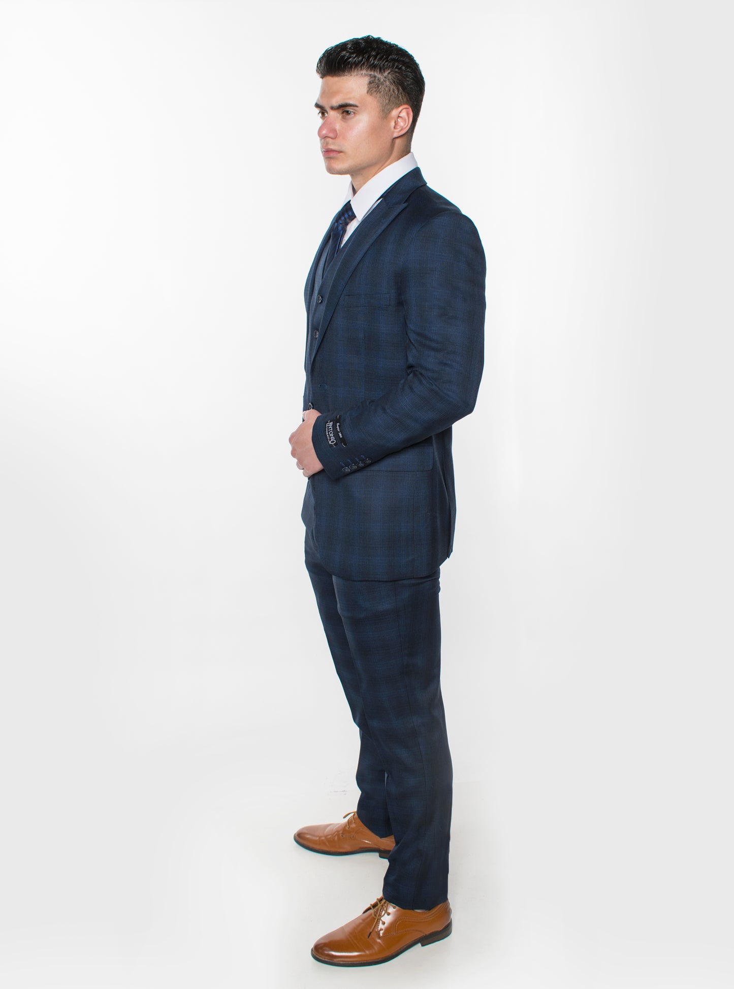 3 Piece Plaid Suit - Navy (650602)