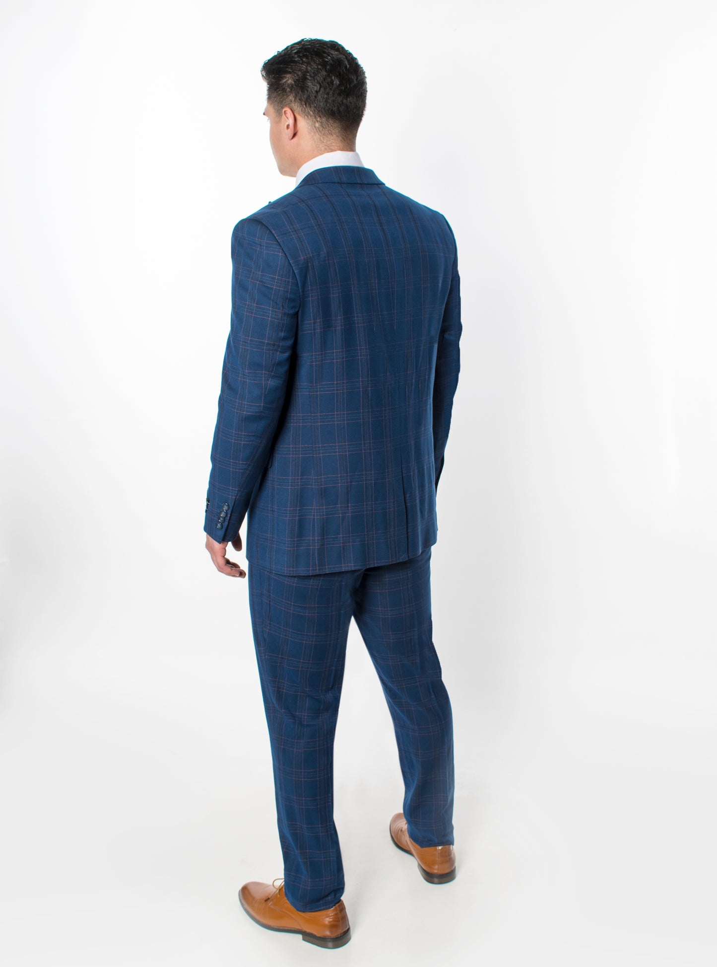 3 Piece Plaid Suit - Midnight Blue (870302)