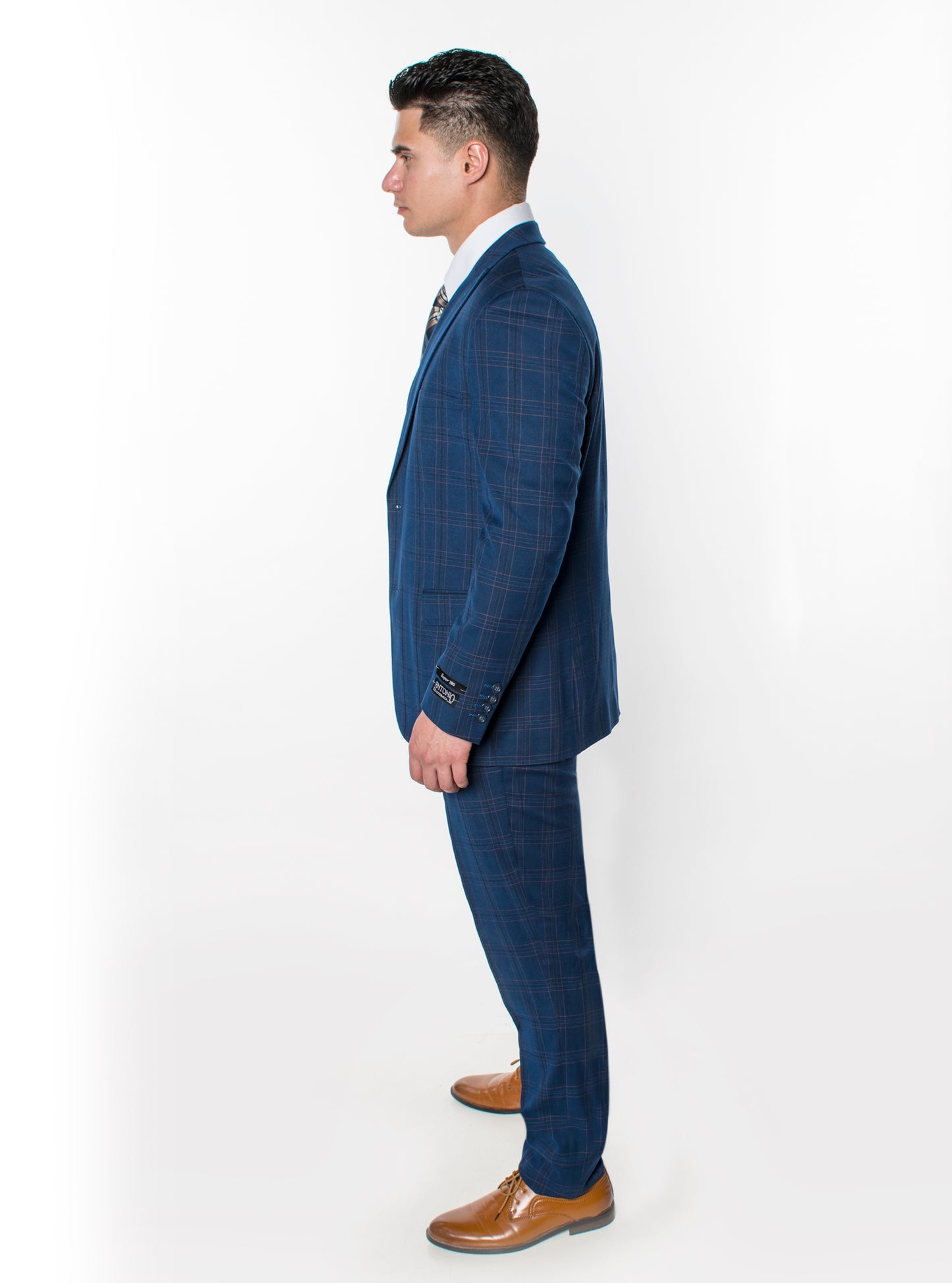 3 Piece Plaid Suit - Midnight Blue (870302)