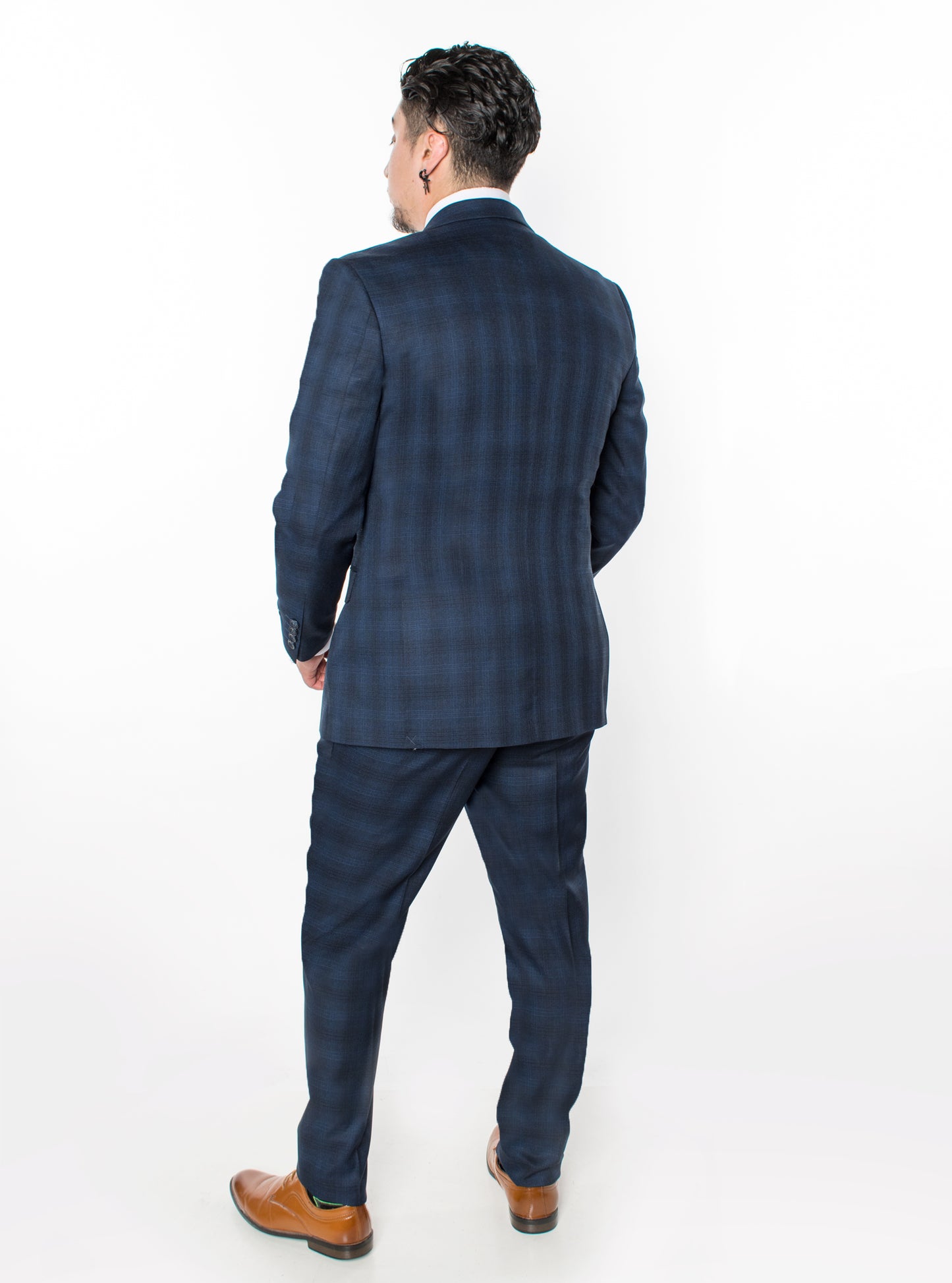 3 Piece Plaid Suit - Navy (650602)