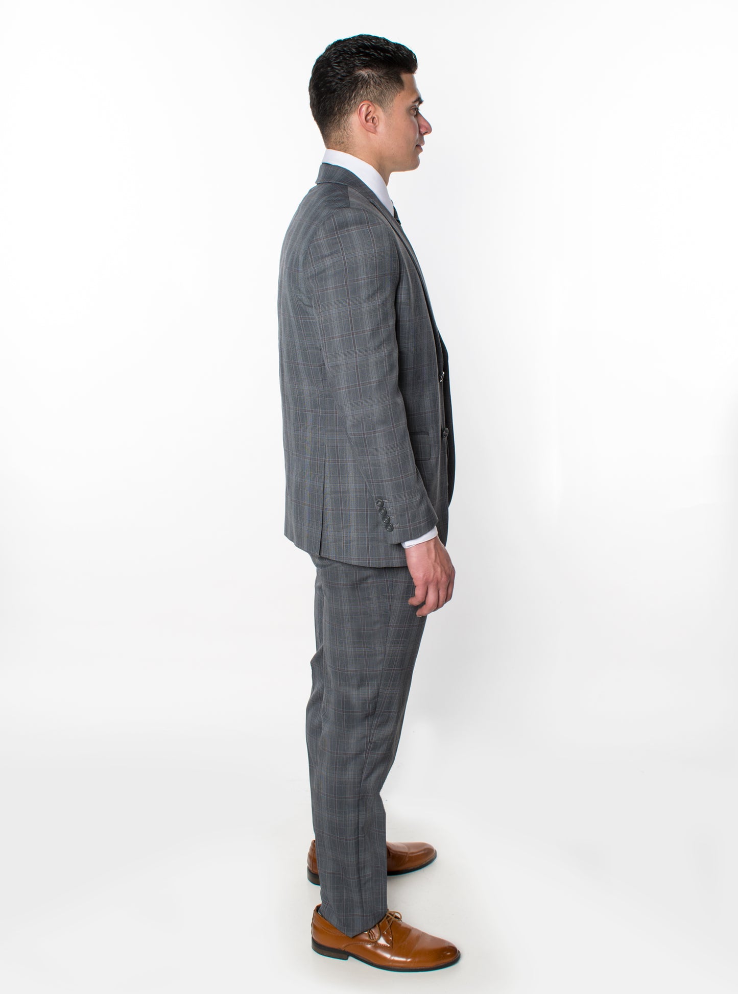 3 Piece Plaid Suit - Grey (600905)