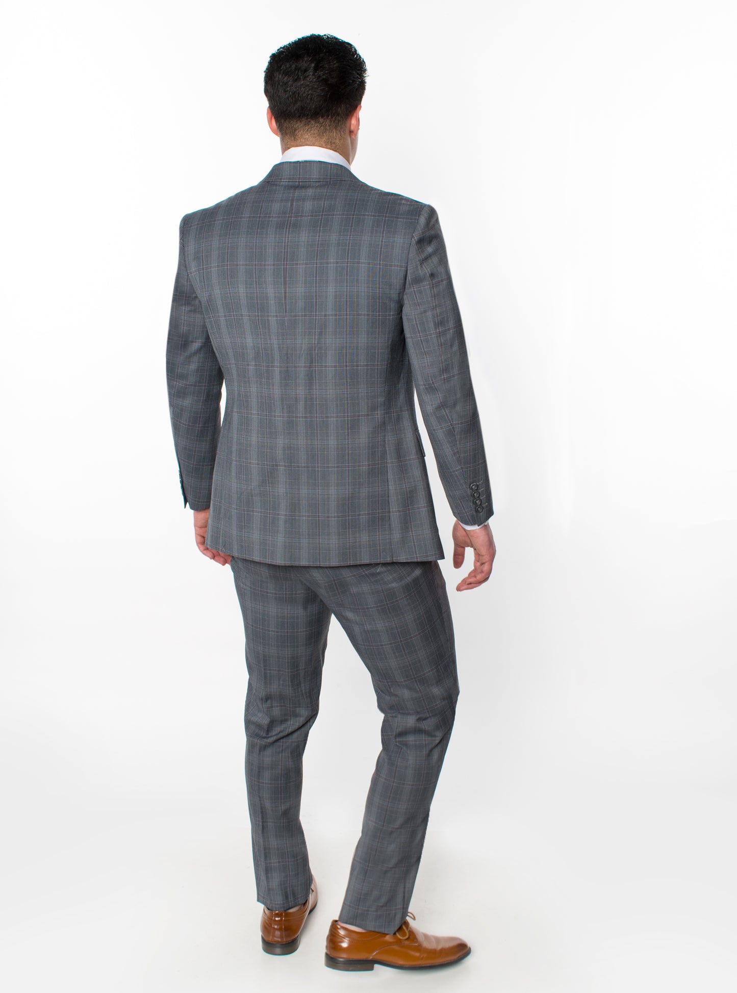 3 Piece Plaid Suit - Grey (600905)