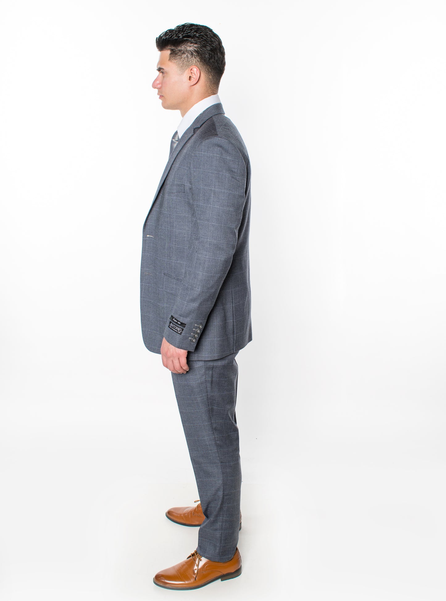 3 Piece Plaid Suit - Grey (413002)