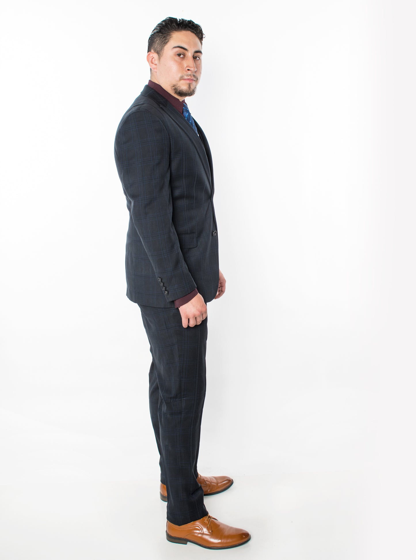 3 Piece Plaid Suit - Black (870301)