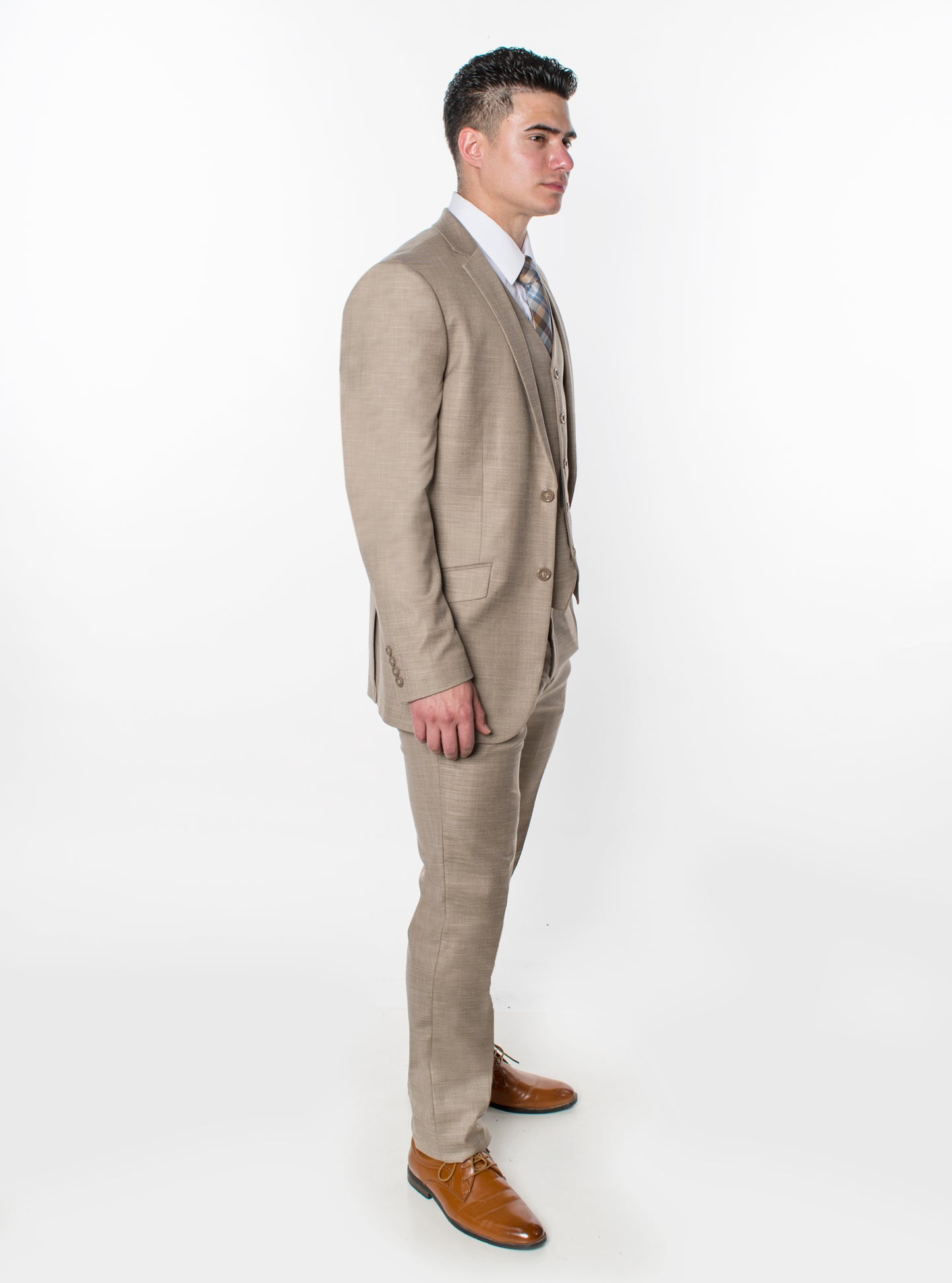 3 Piece Textured Suit - Beige (006407)