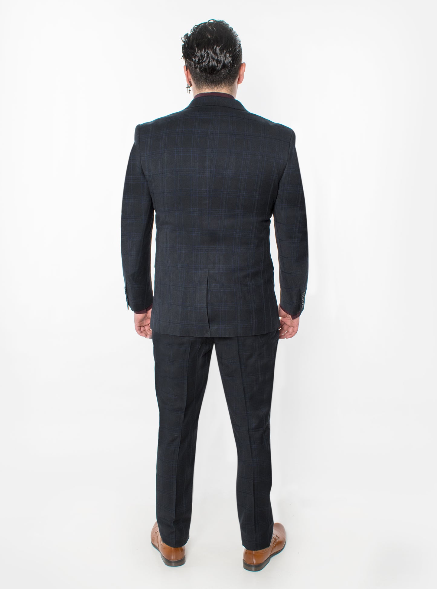 3 Piece Plaid Suit - Black (870301)