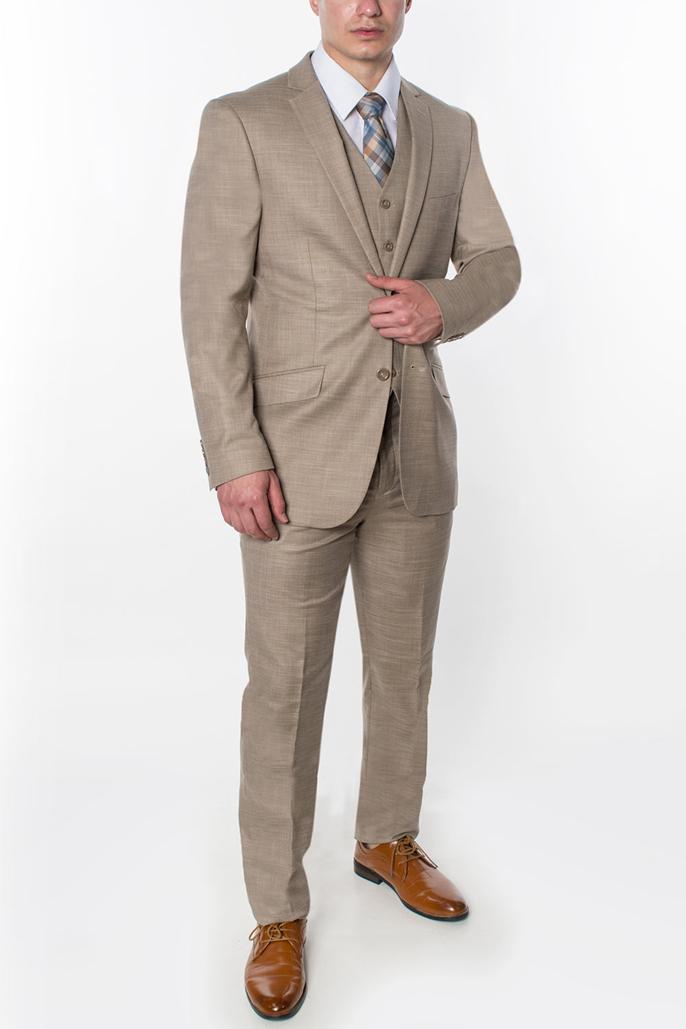 3 Piece Textured Suit - Beige (006407)