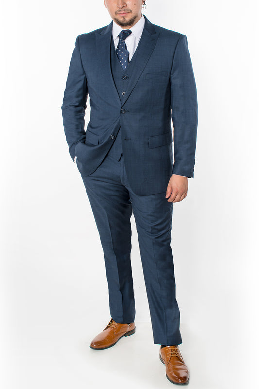 3 Piece Plaid Suit - Navy (290502)