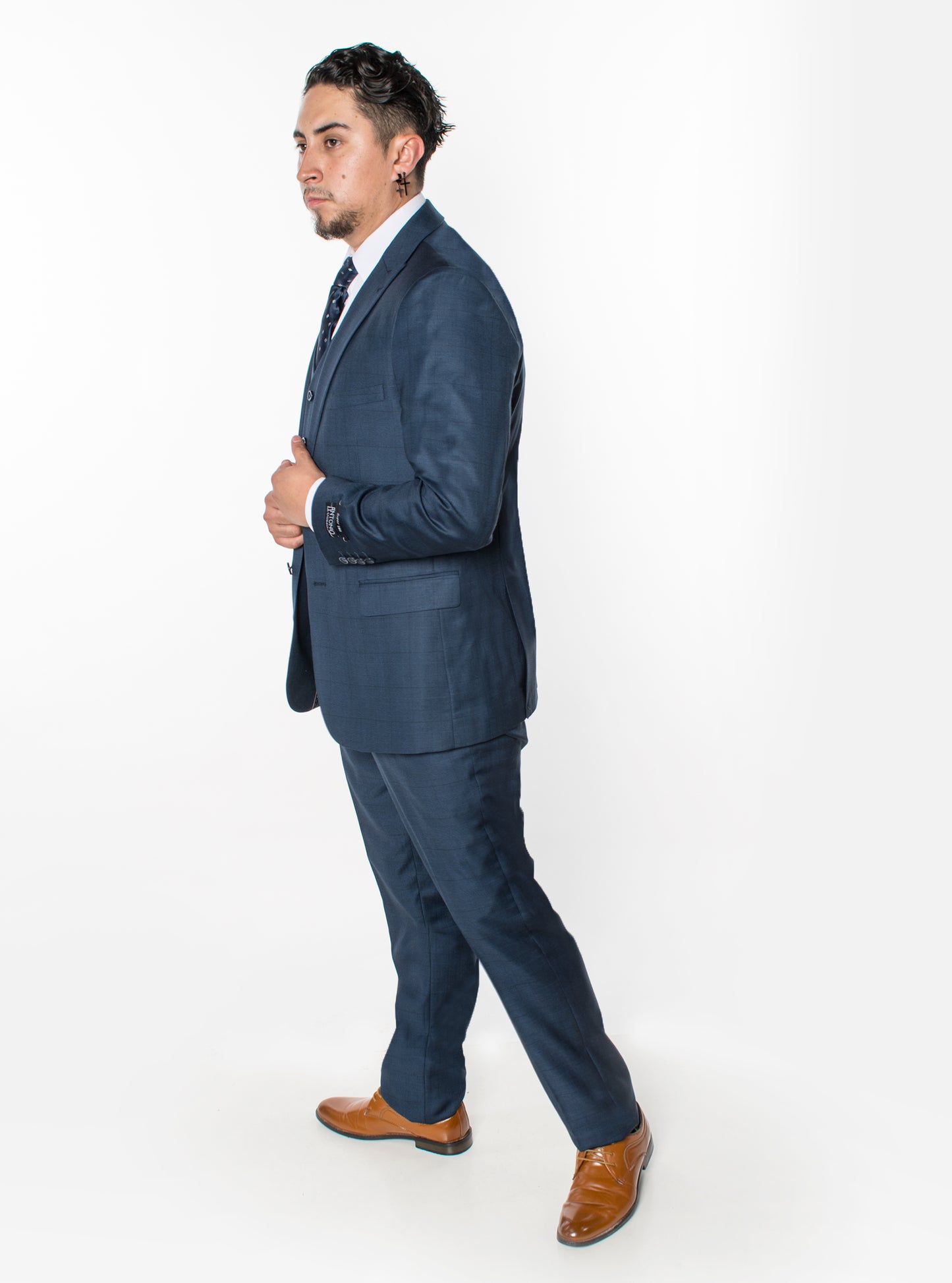 3 Piece Plaid Suit - Navy (290502)