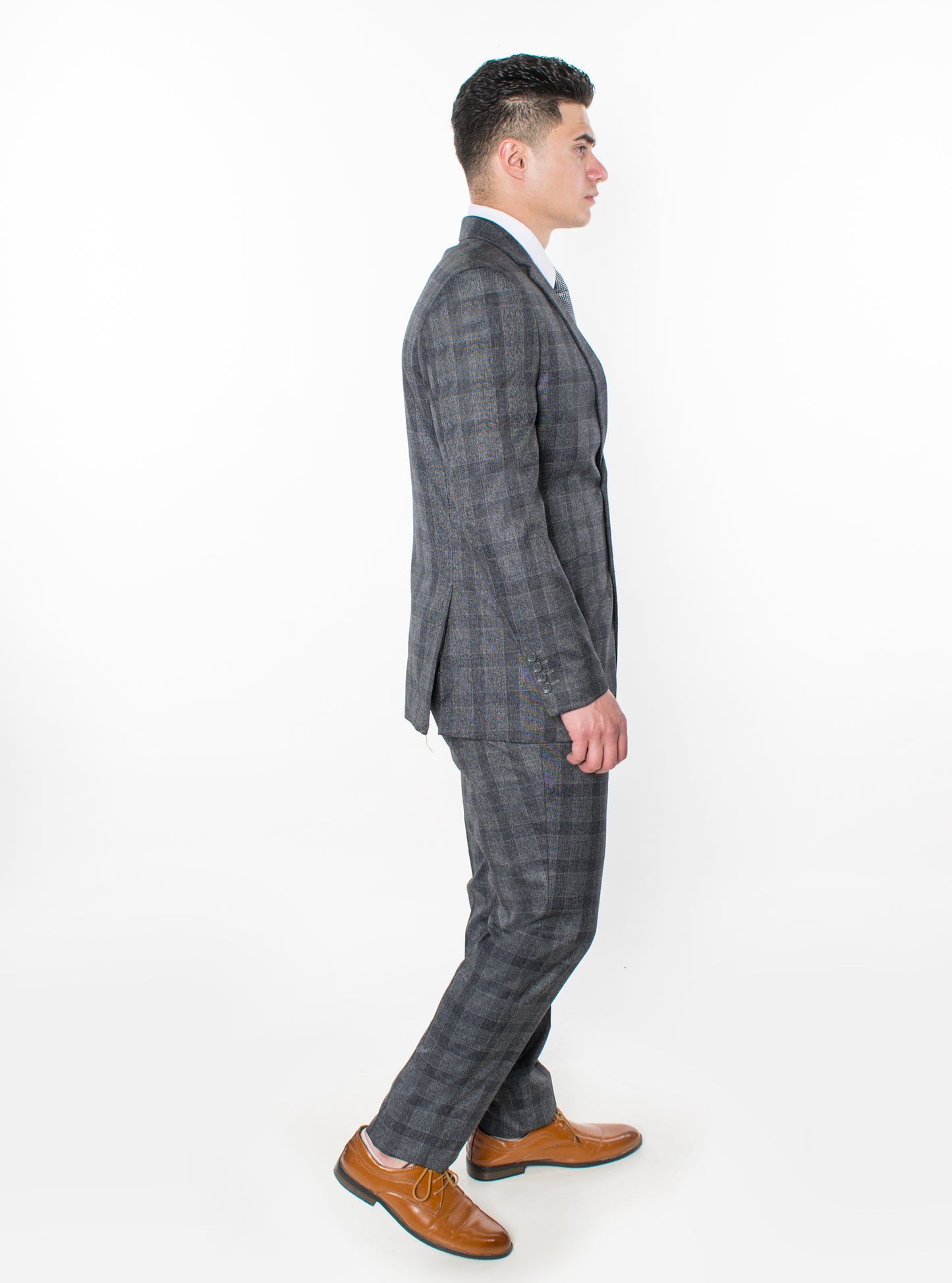 3 Piece Plaid Suit - Grey (615302)