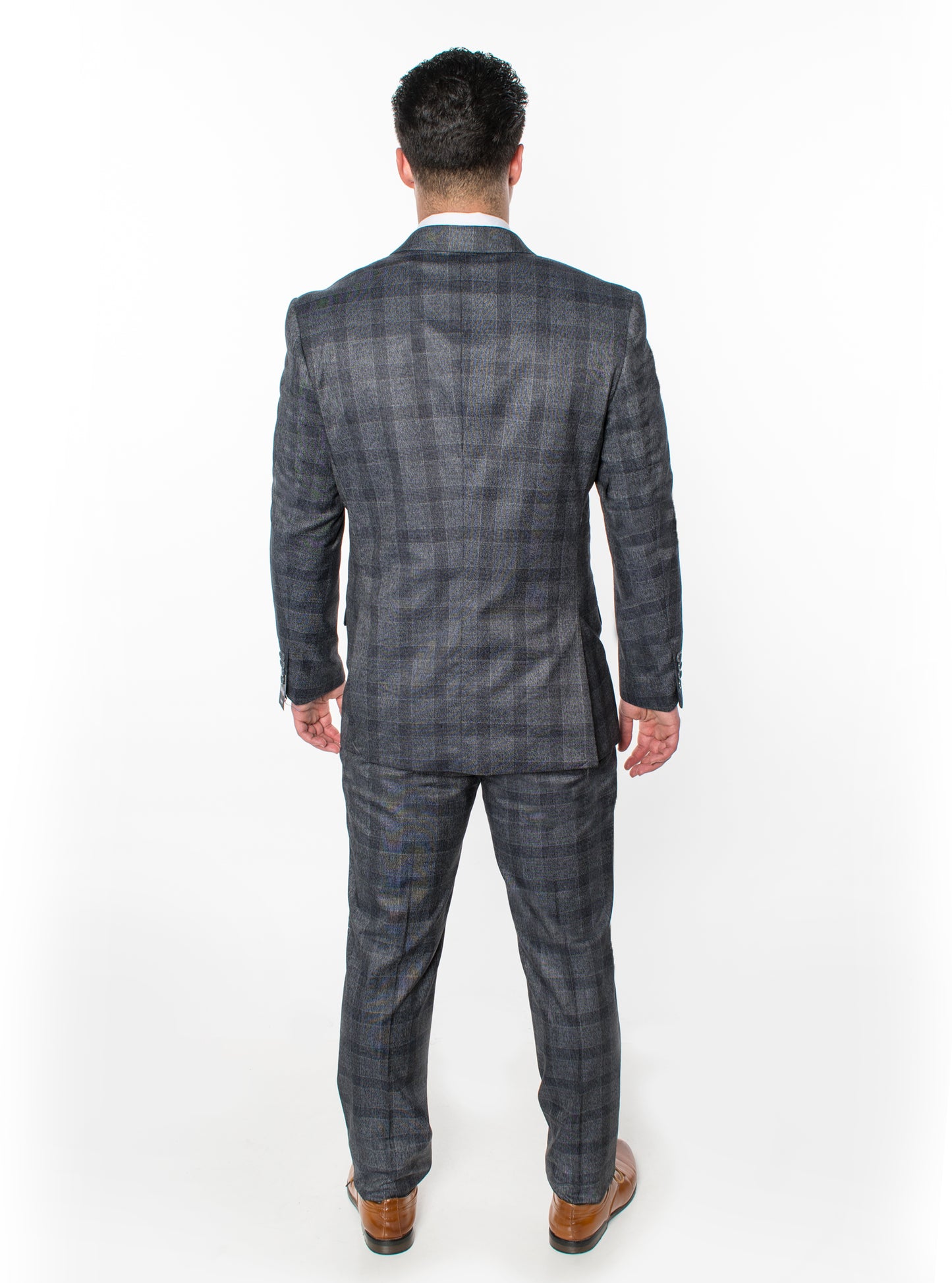 3 Piece Plaid Suit - Grey (615302)