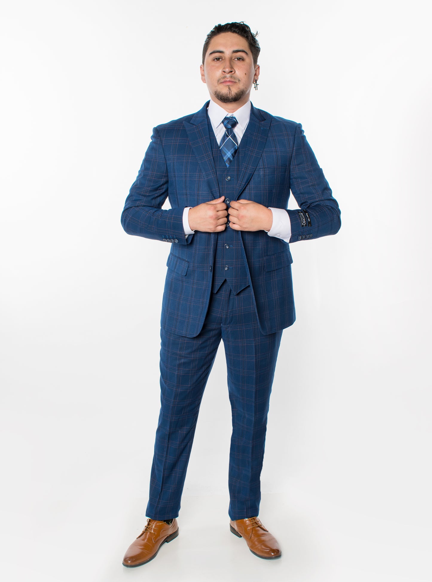 3 Piece Plaid Suit - Midnight Blue (870302)