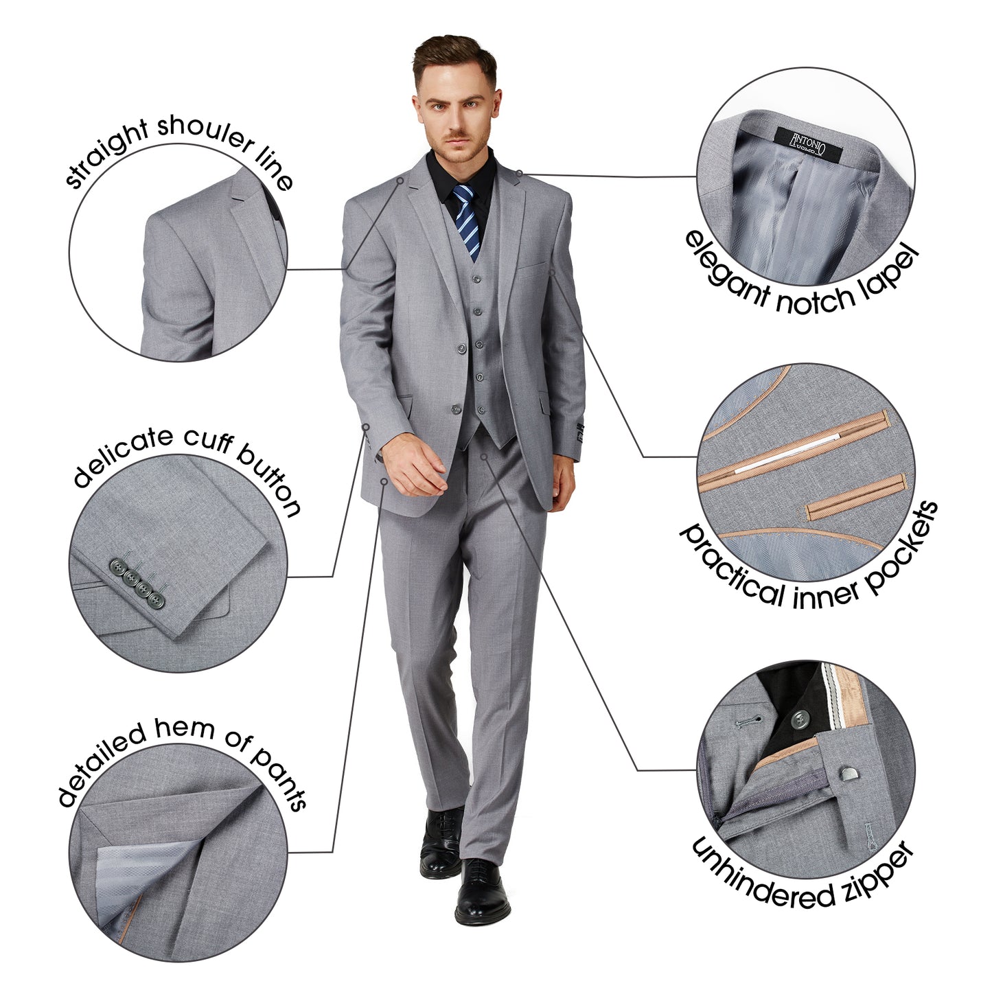 3 Piece Slim Fit Suit - Light Grey (874503S)