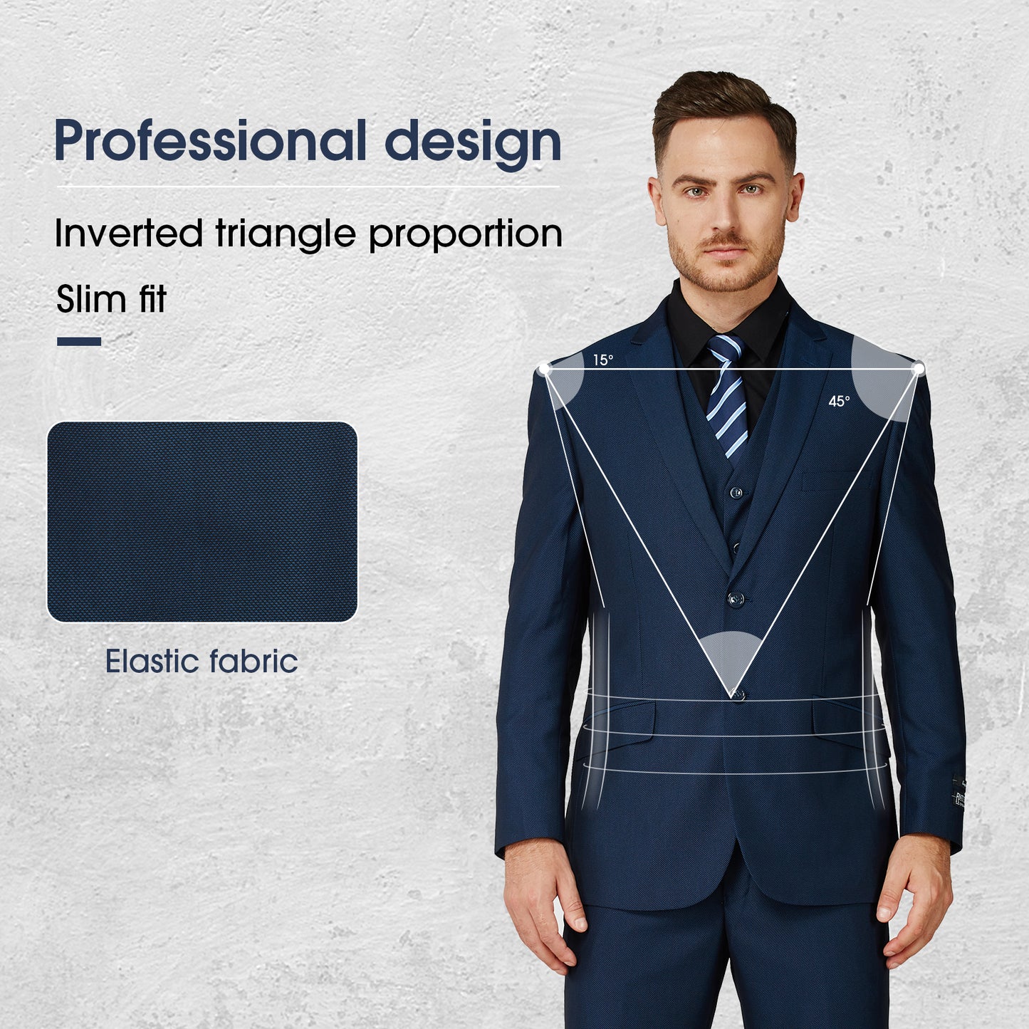 3 Piece Textured Suit - Navy (107502)