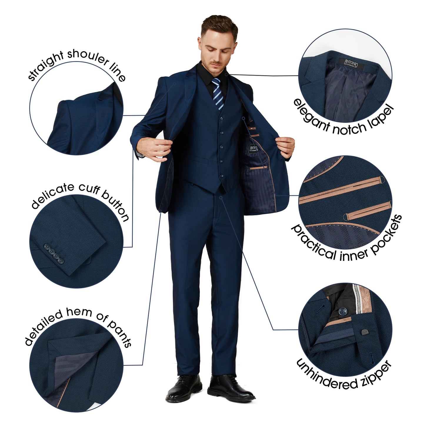 3 Piece Textured Suit - Indigo (264504)