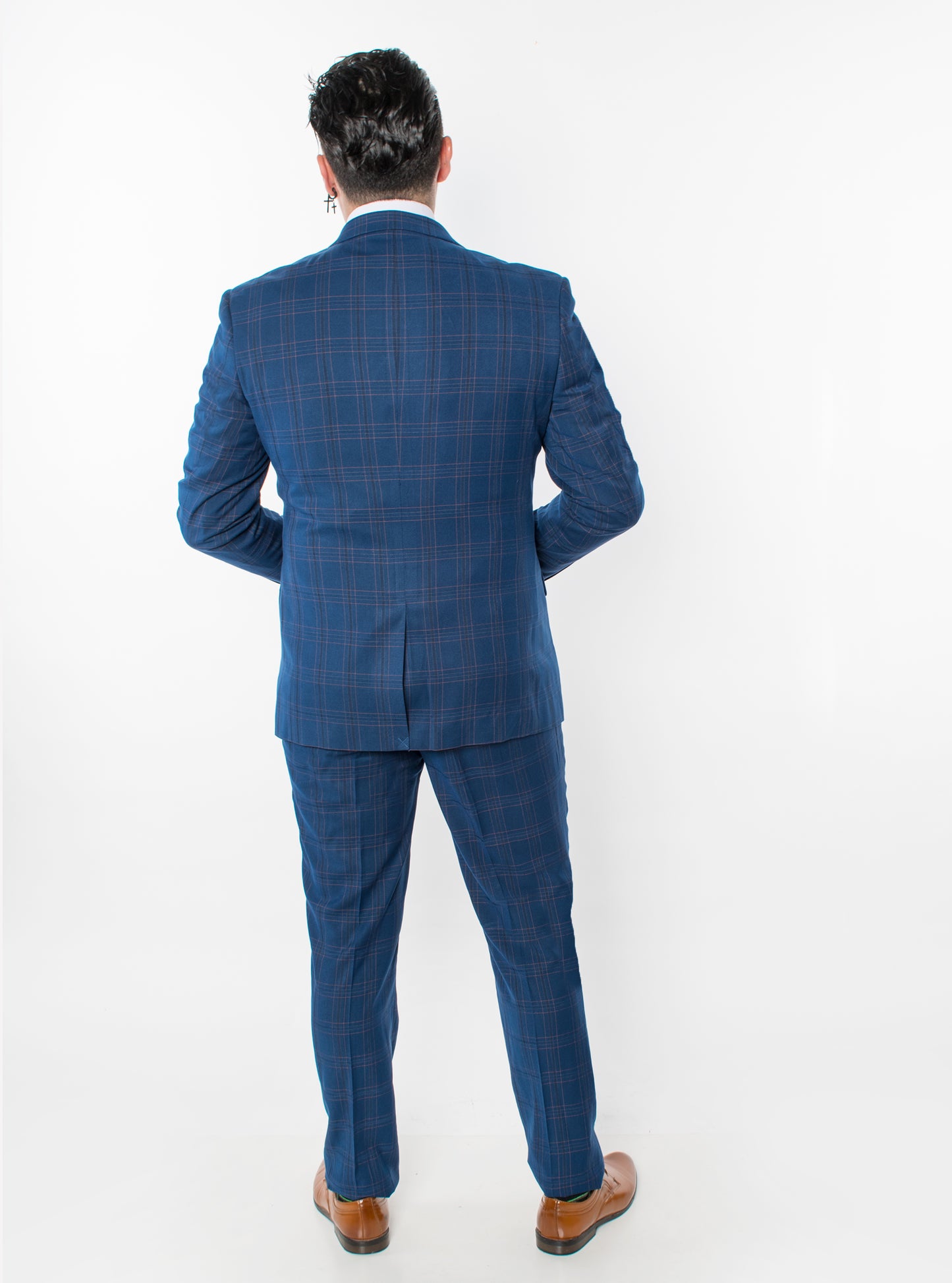 3 Piece Plaid Suit - Midnight Blue (870302)