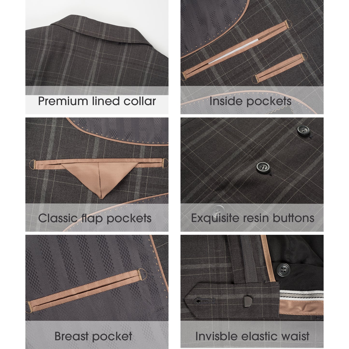 3 Piece Plaid Suit - Charcoal (870305)