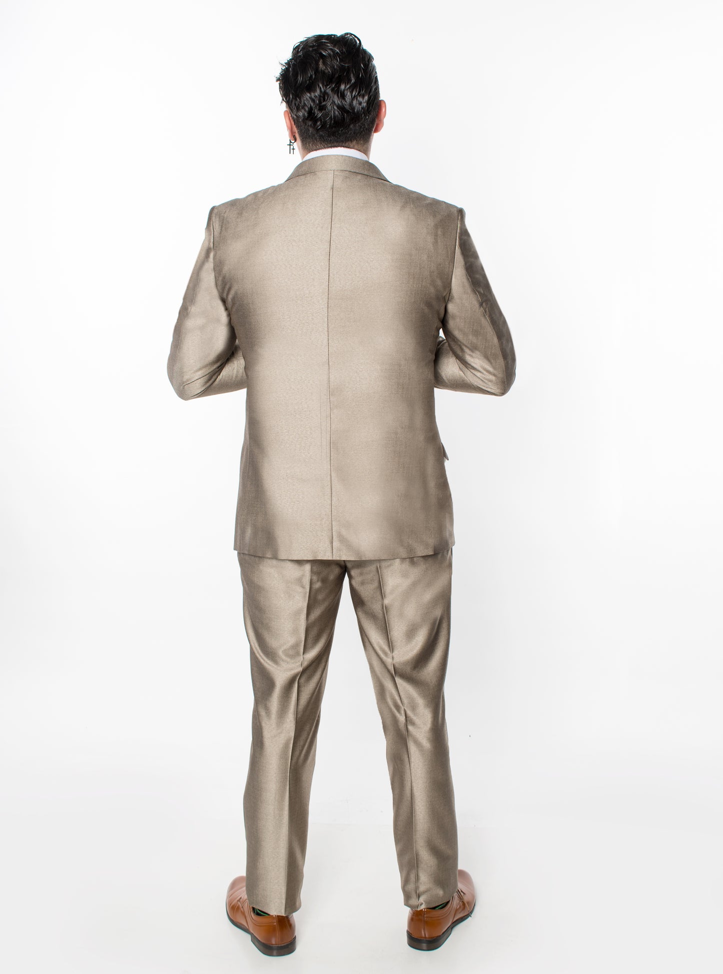 3 Piece Textured Suit - Shiny Beige (188912)