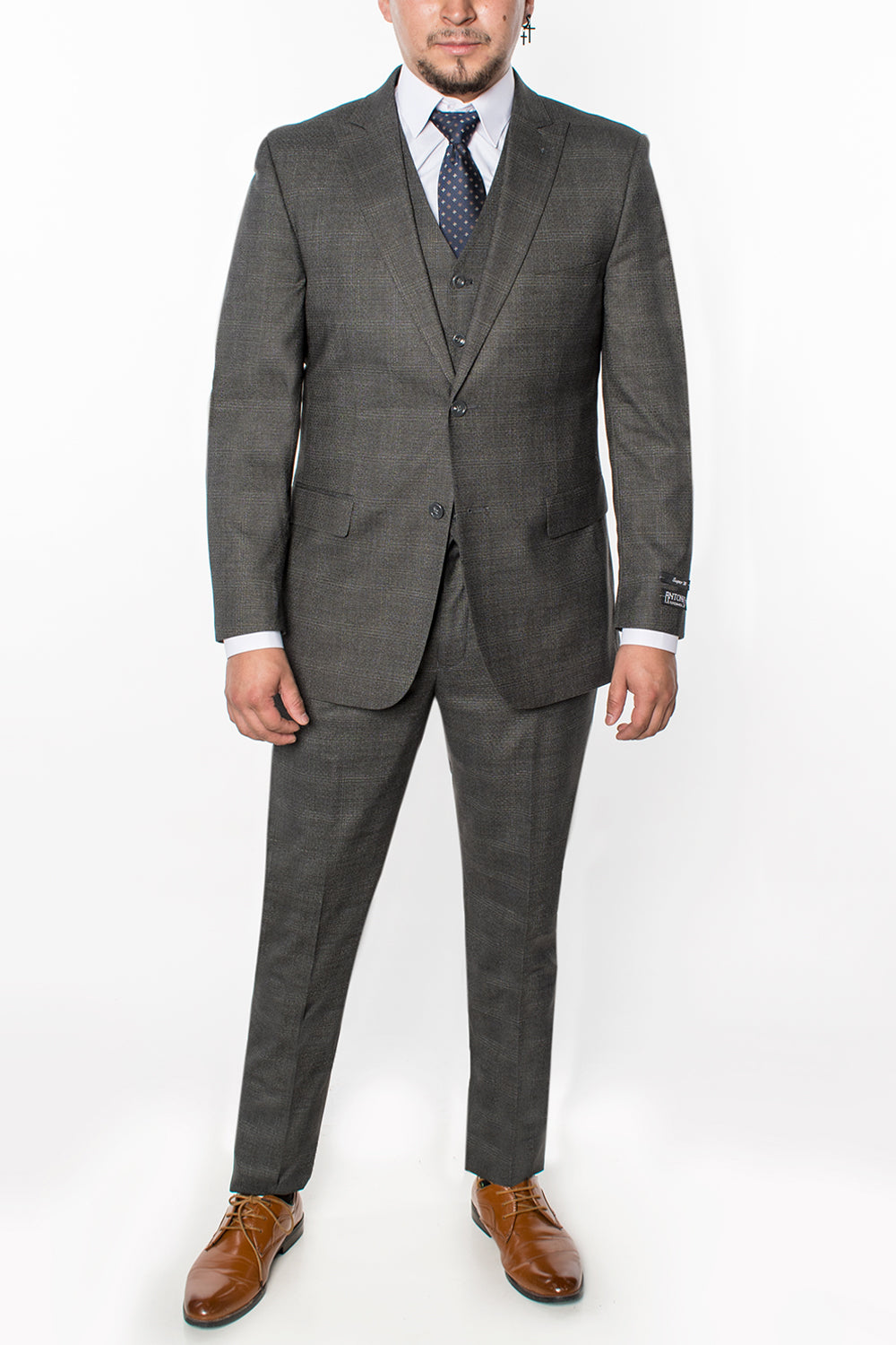 3 Piece Plaid Suit - Grey (730705)