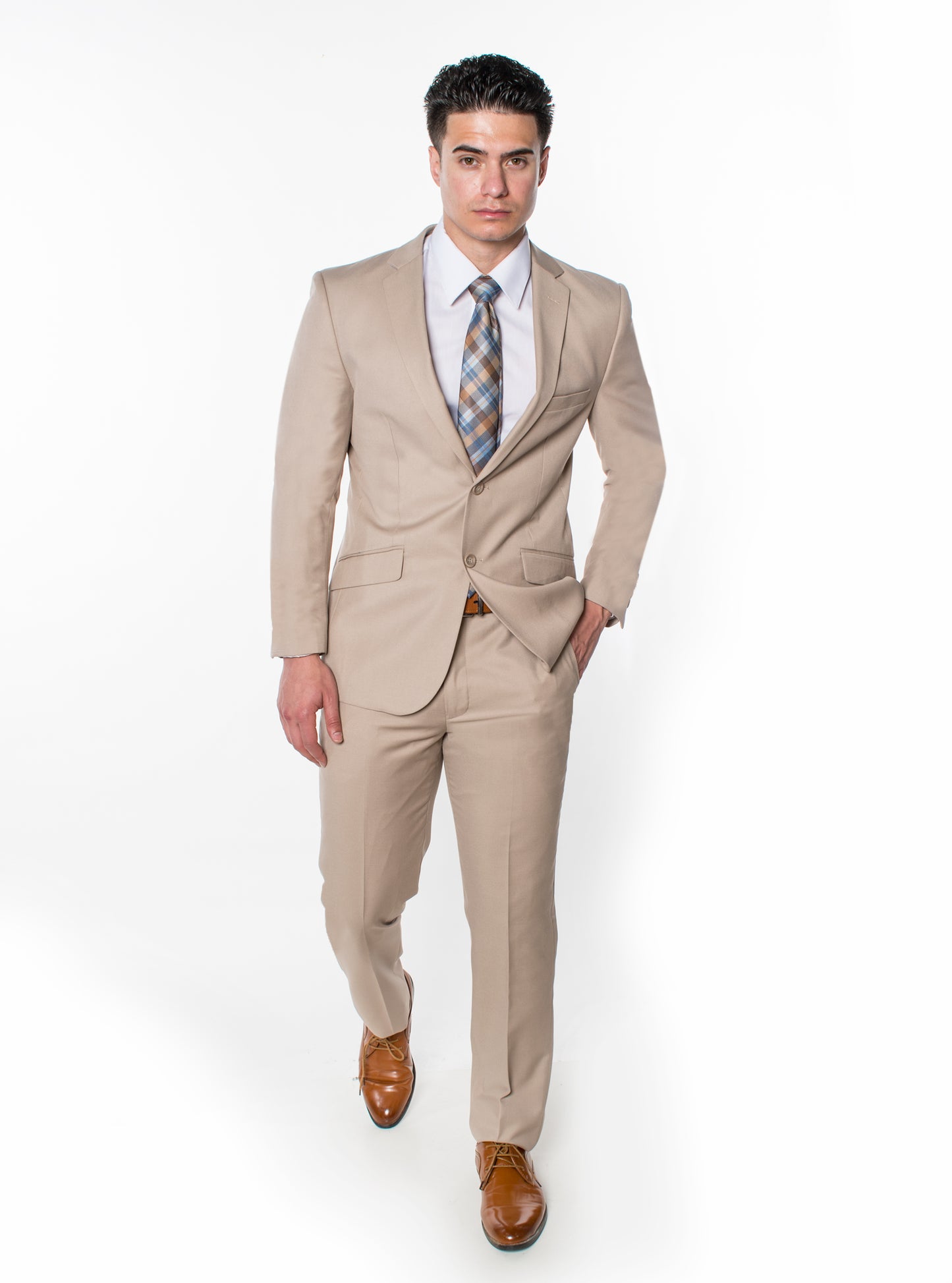 2 Piece Slim Fit Single Breasted Suits - Beige (2N874507)