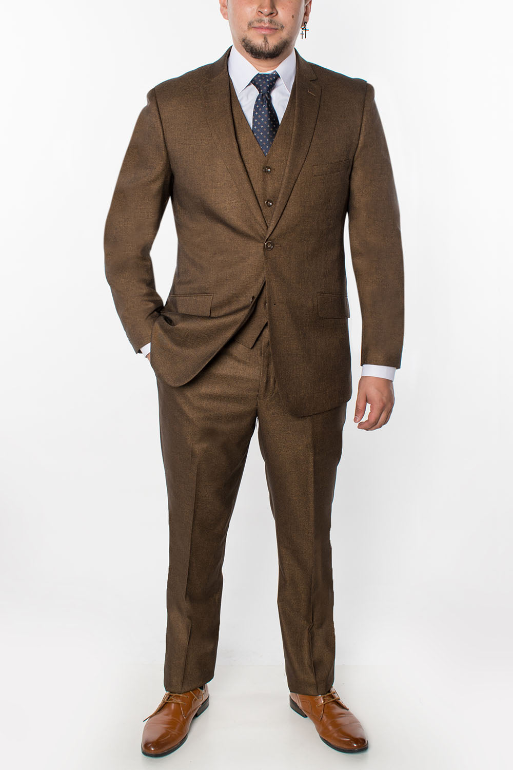 3 Piece Textured Suit - Brown (190607)