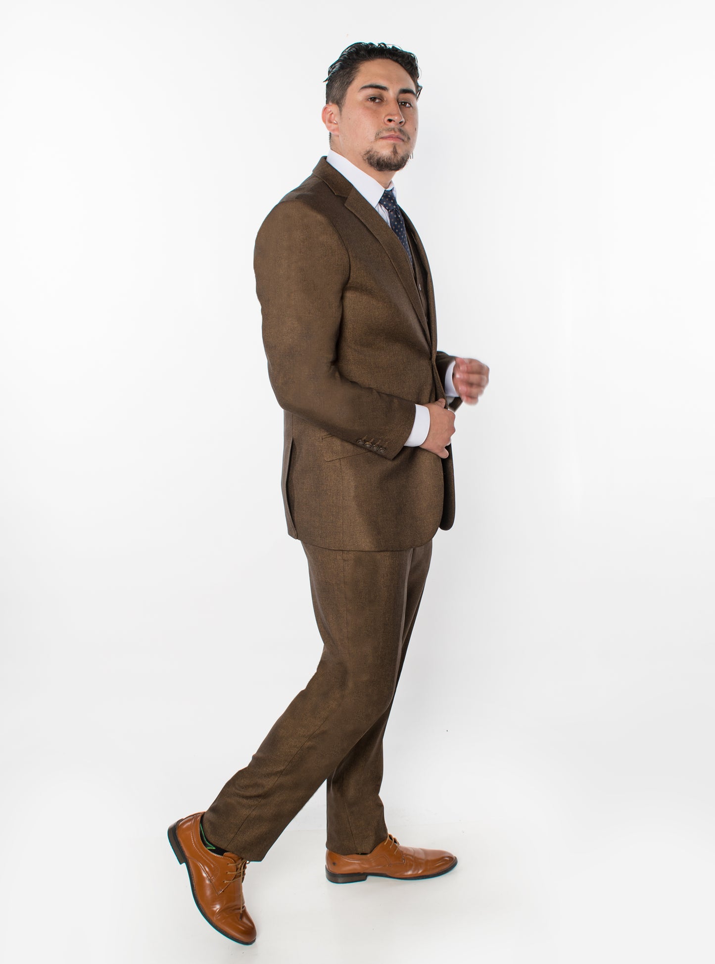 3 Piece Textured Suit - Brown (190607)