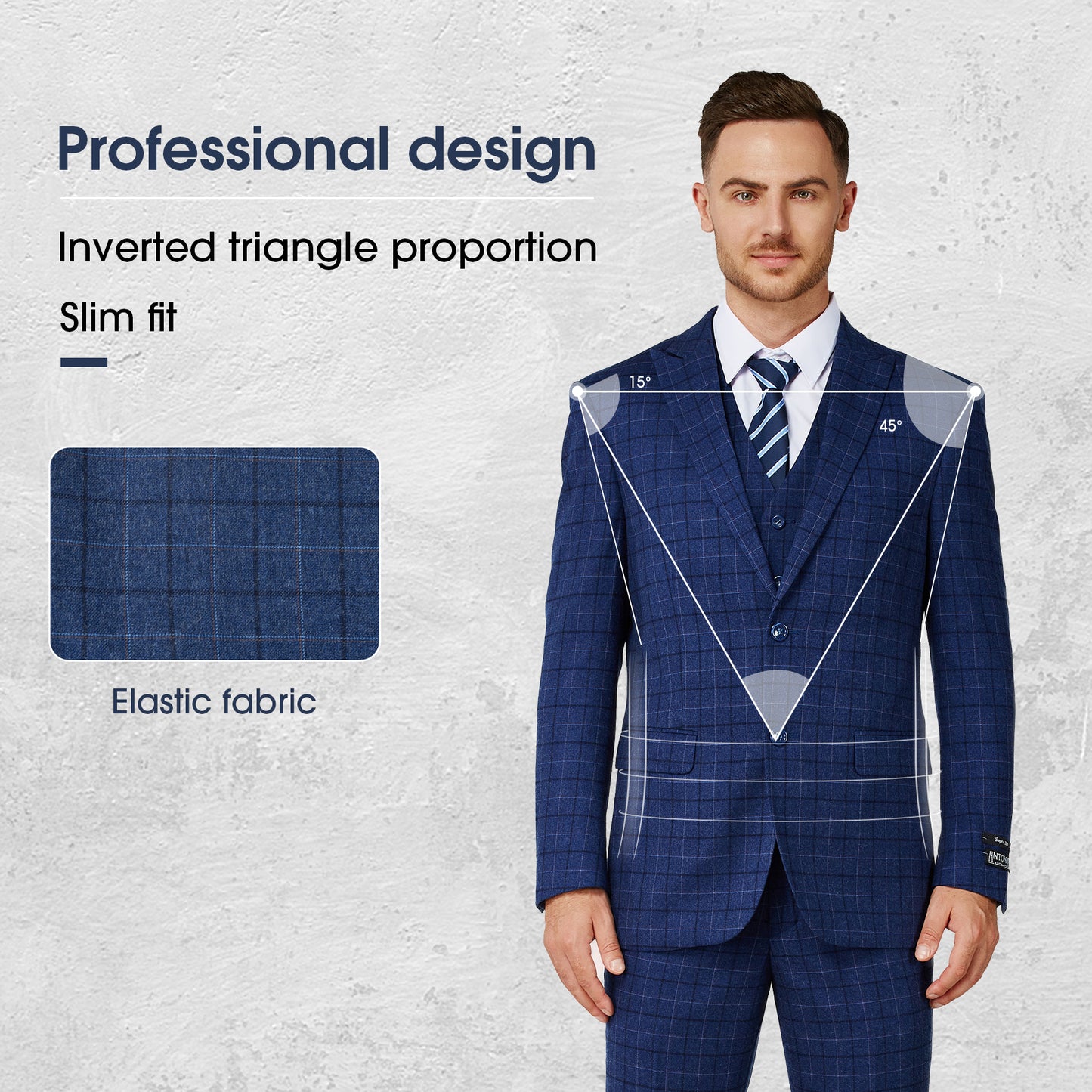 3 Piece Plaid Suit - French Blue (150208)