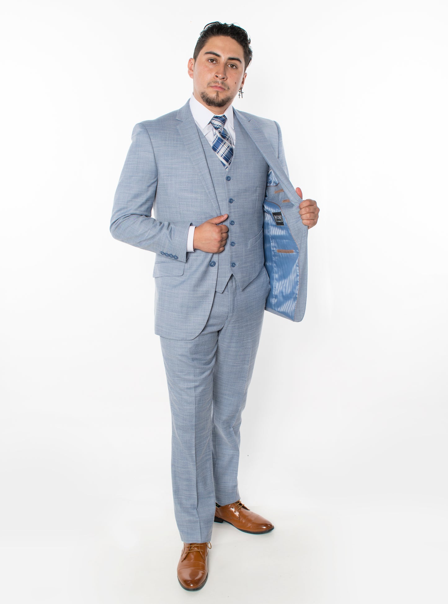 3 Piece Textured Suit - Powder Blue (00204)