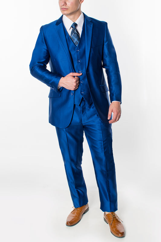 3 Piece Textured Suit - Shiny Blue (970908)