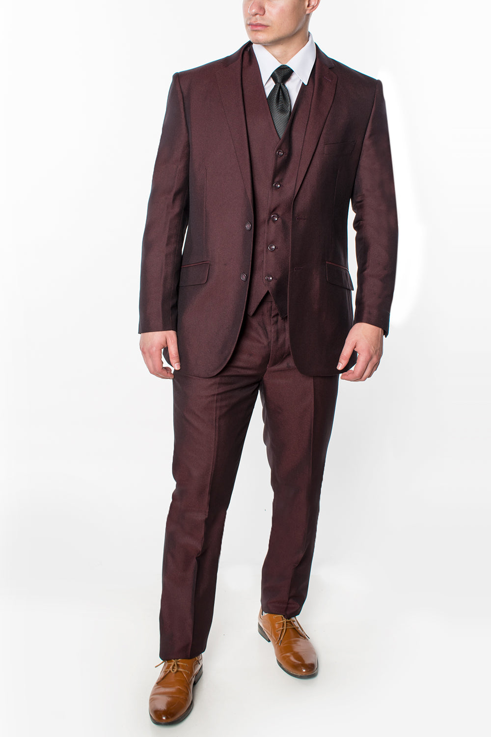 3 Piece Textured Suit - Burgundy (264510)