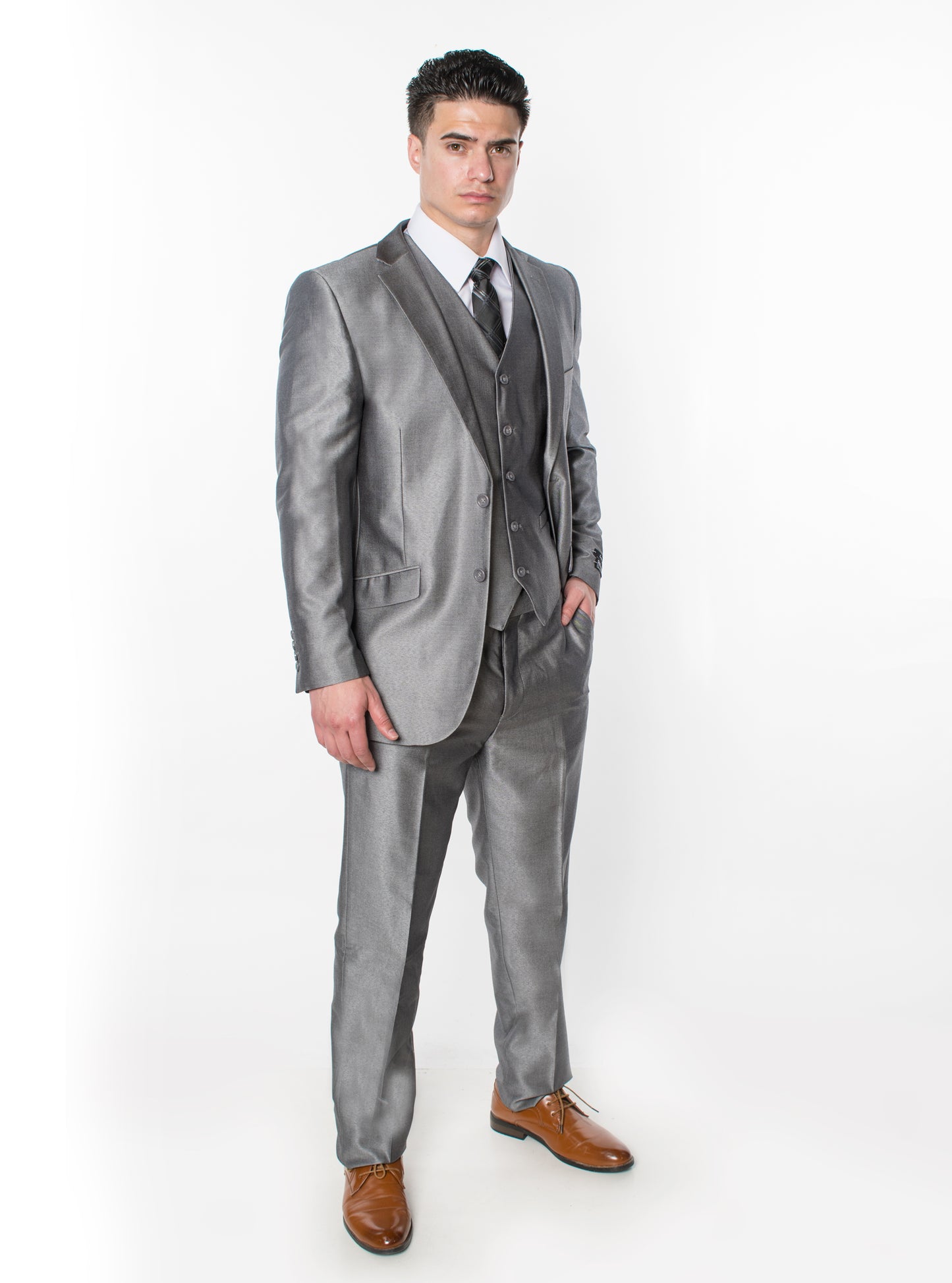 3 Piece Textured Suit - Shiny Grey (188906)