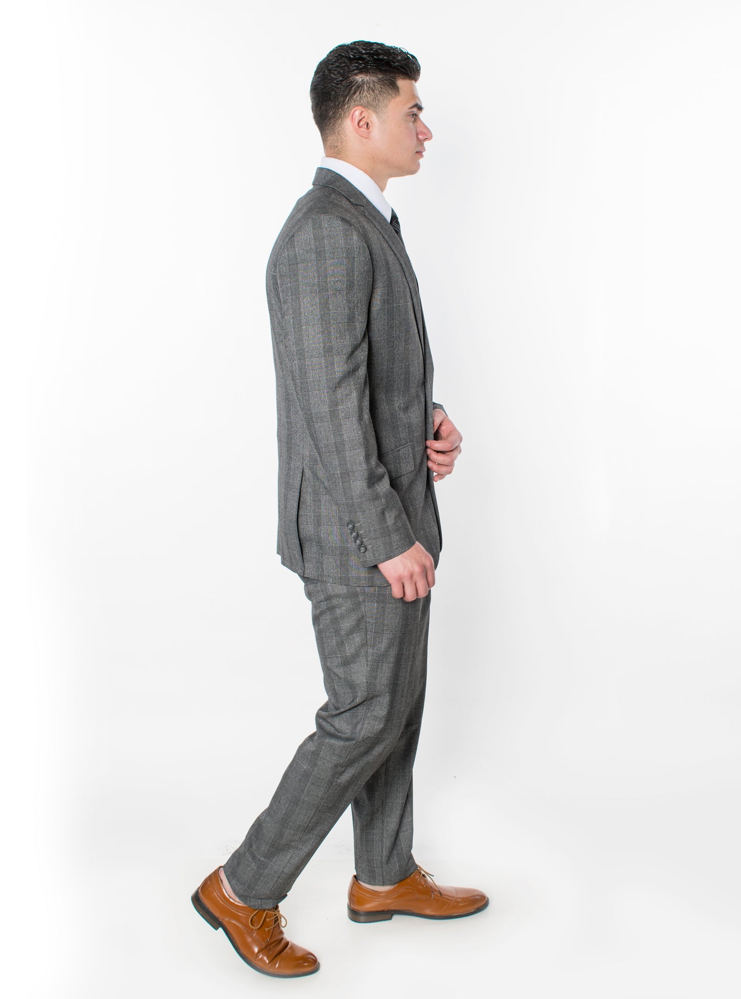 3 Piece Plaid Suit - Grey (615006)