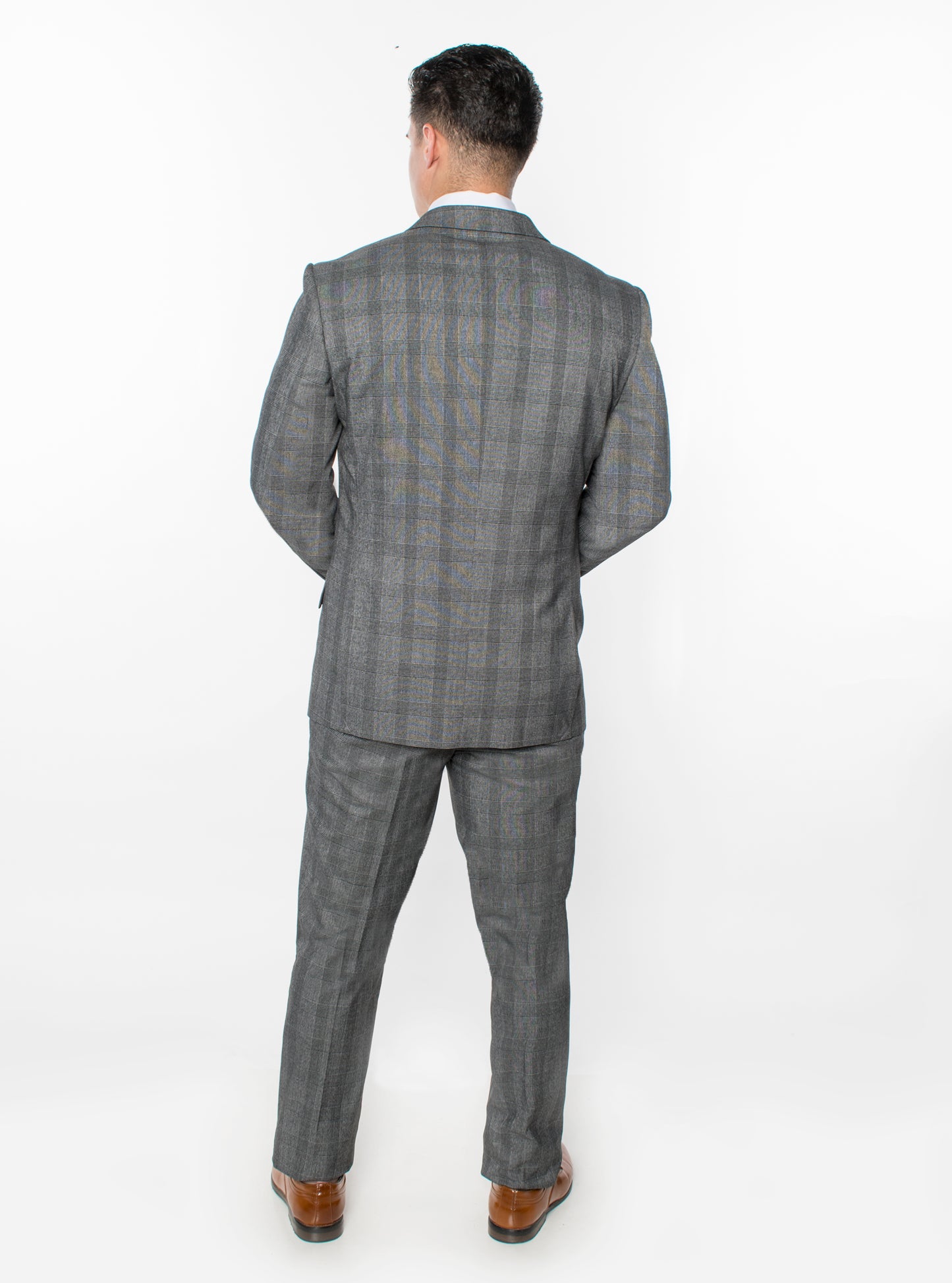 3 Piece Plaid Suit - Grey (615006)