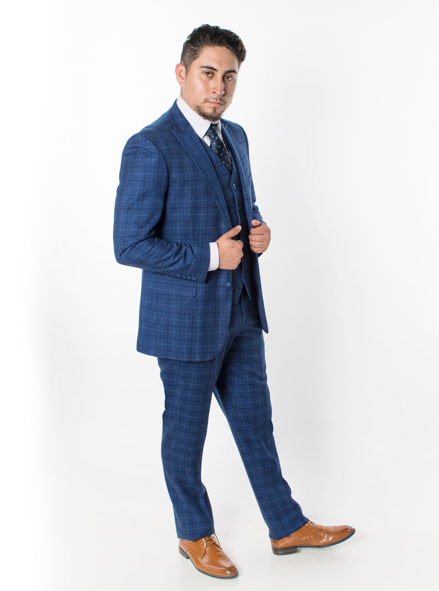 3 Piece Plaid Suit - French Blue (150208)