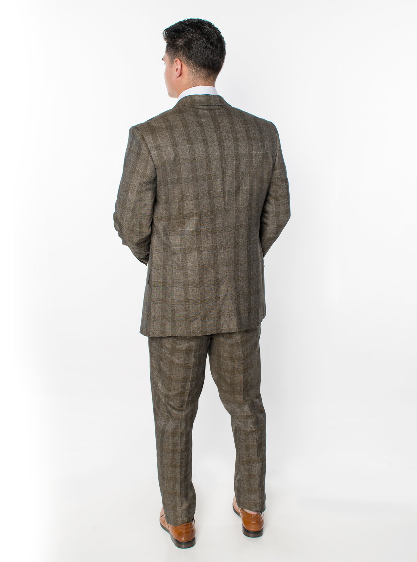 3 Piece Plaid Suit - Brown (615112)