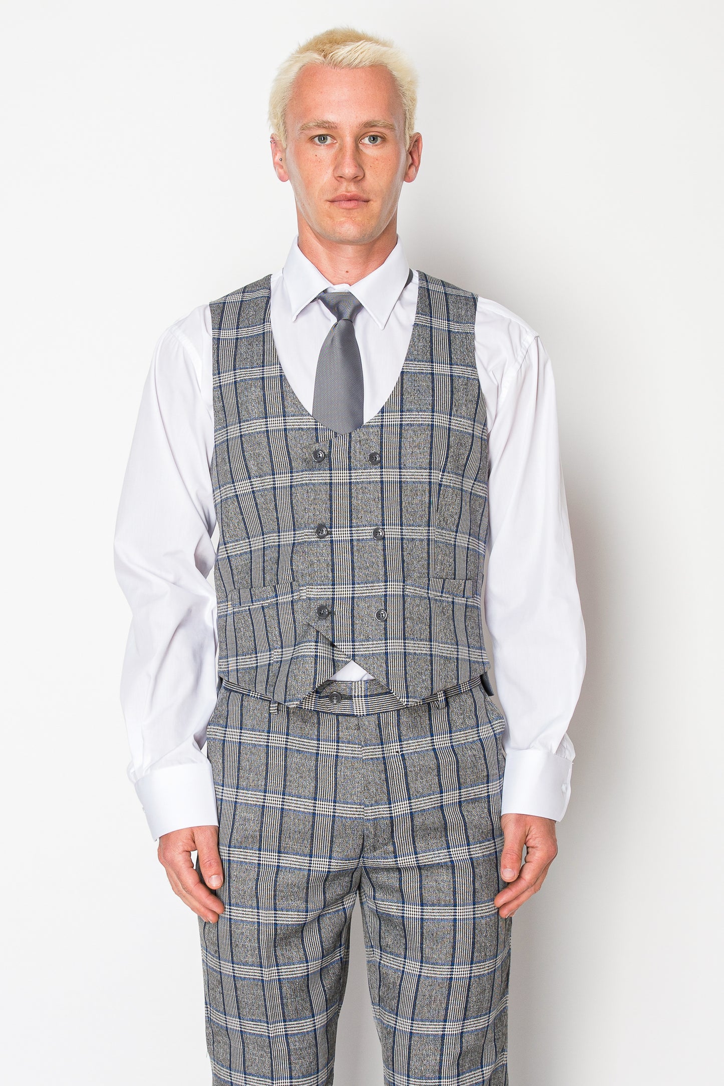 3 Piece Plaid Suit - Grey (310705)