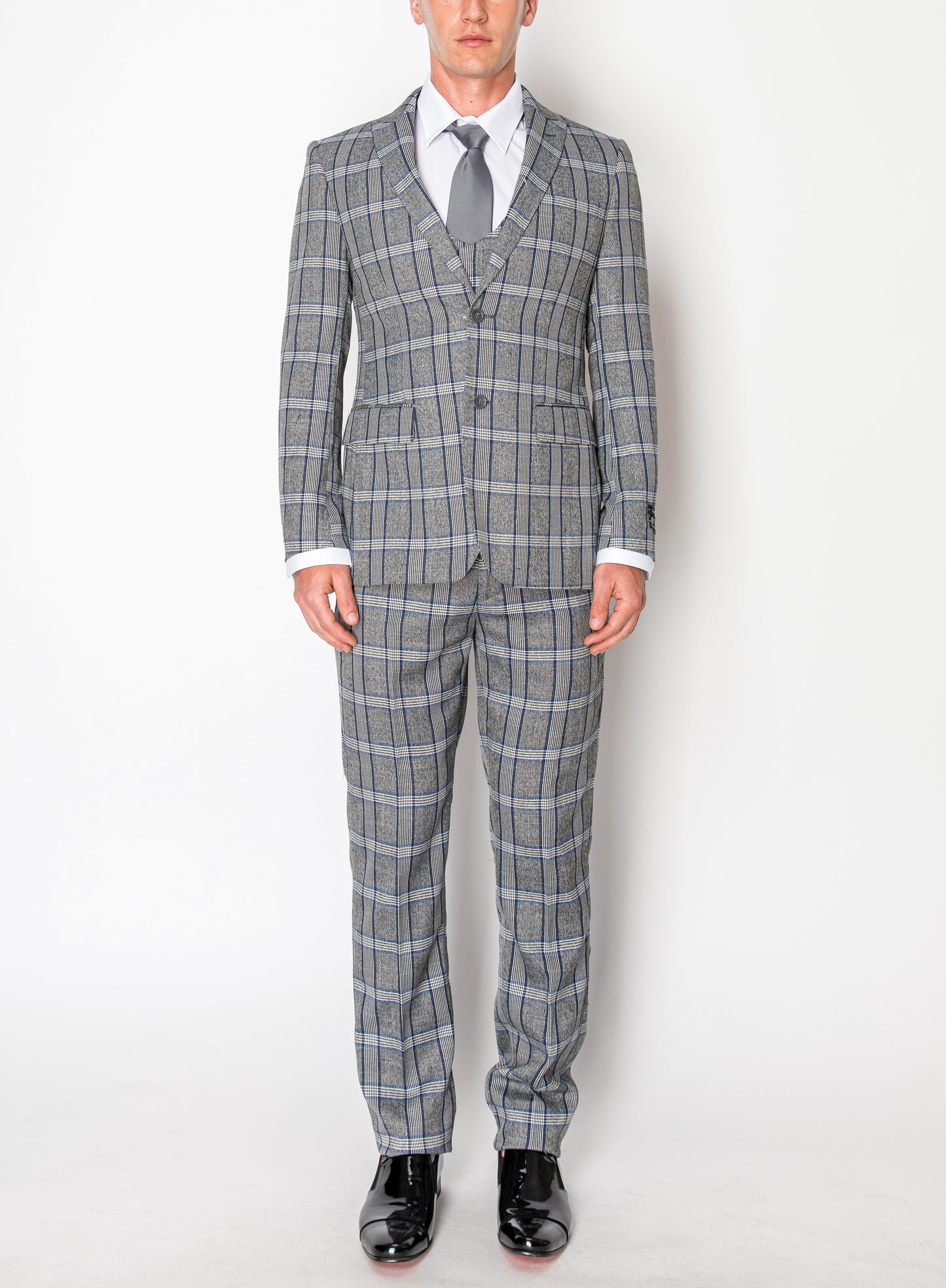 3 Piece Plaid Suit - Grey (310705)