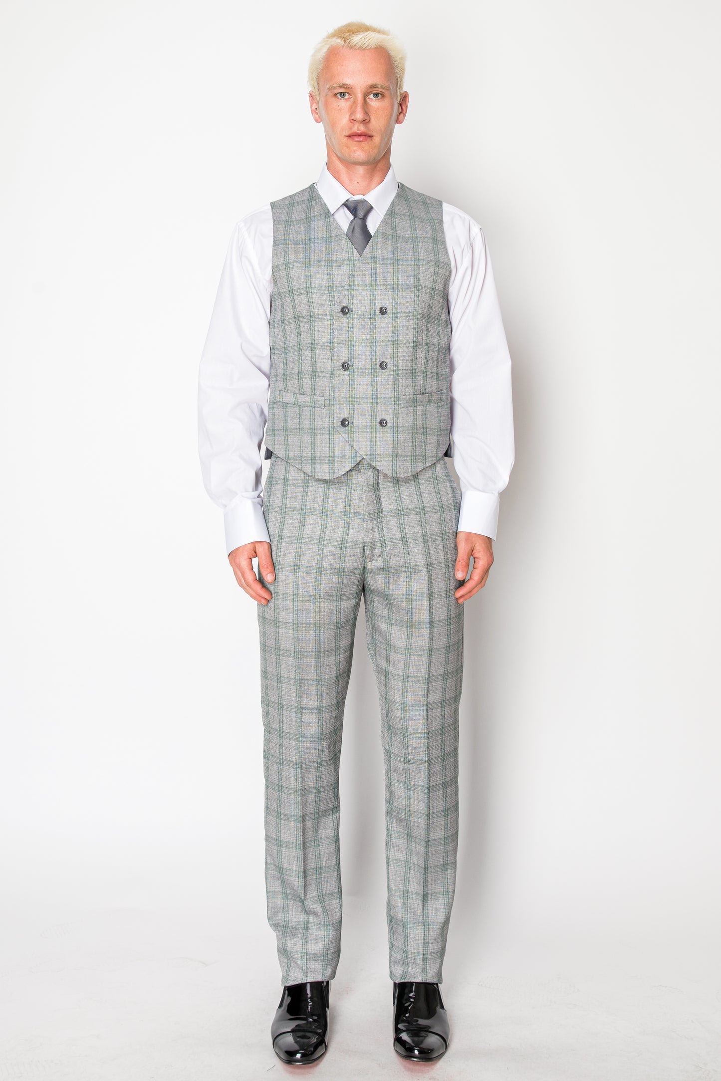 3 Piece Plaid Suit - Grey (108106)