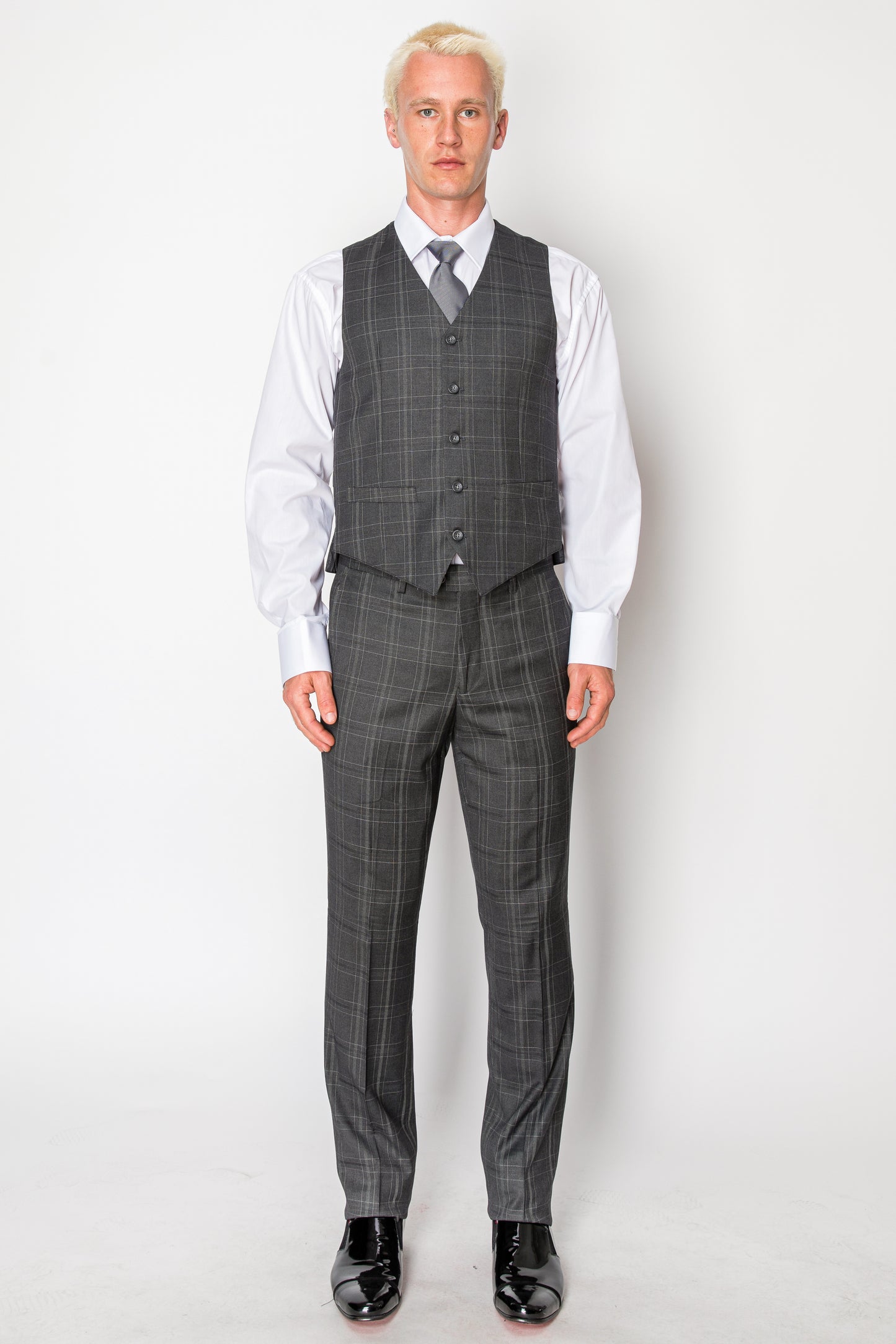 3 Piece Plaid Suit - Charcoal (870305)