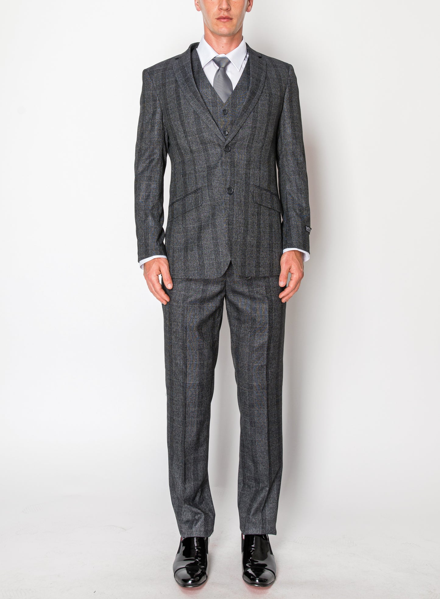 3 Piece Plaid Suit - Charcoal (615505)