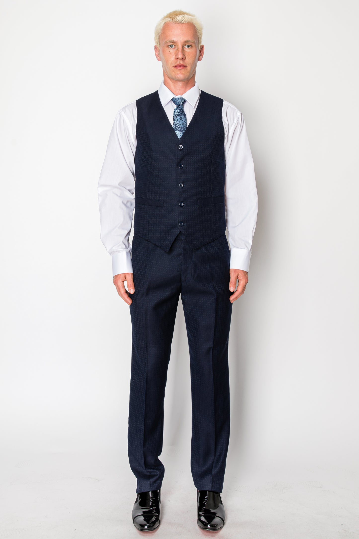 3 Piece Textured Suit - Navy (560802)