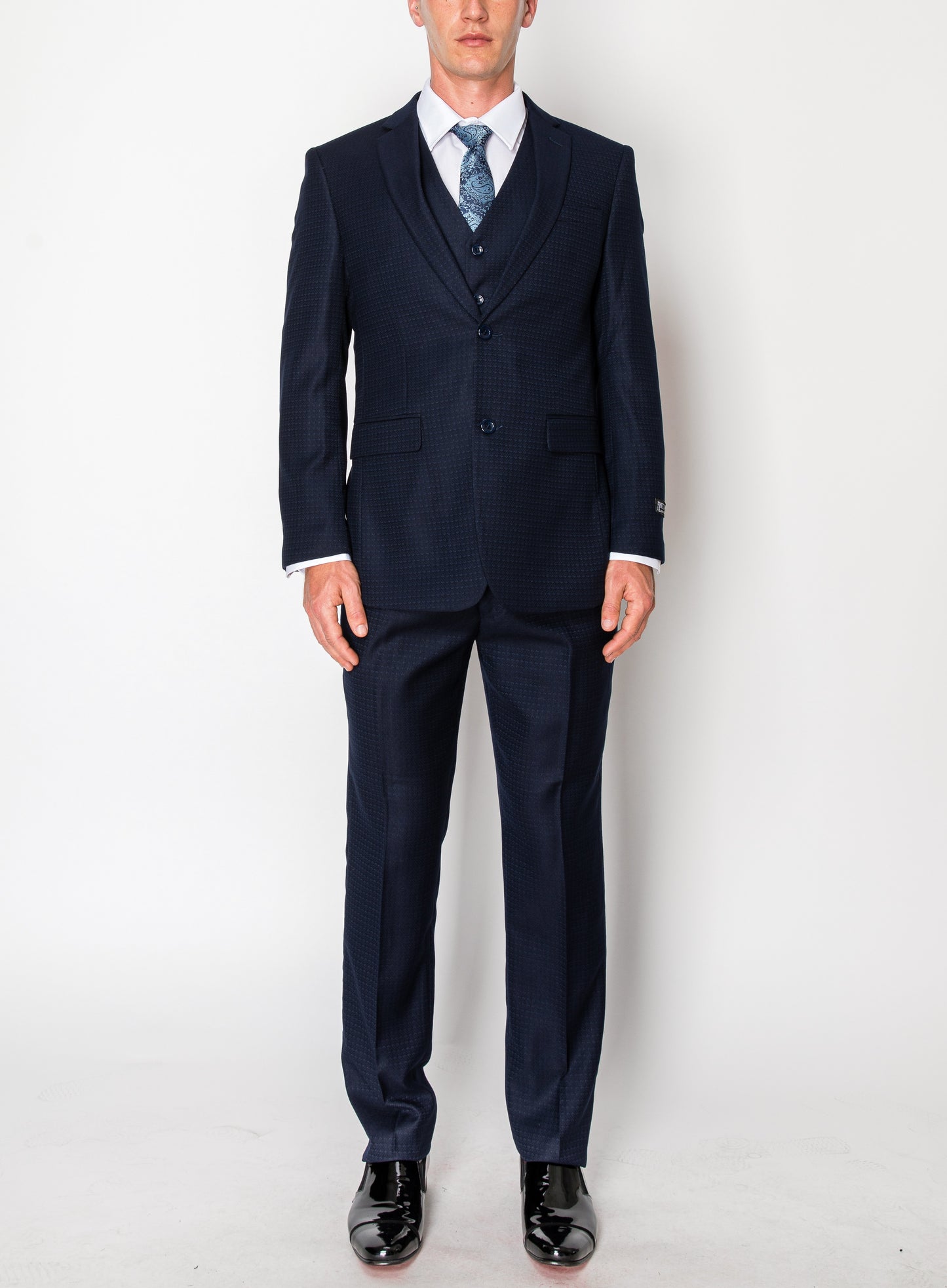 3 Piece Textured Suit - Navy (560802)