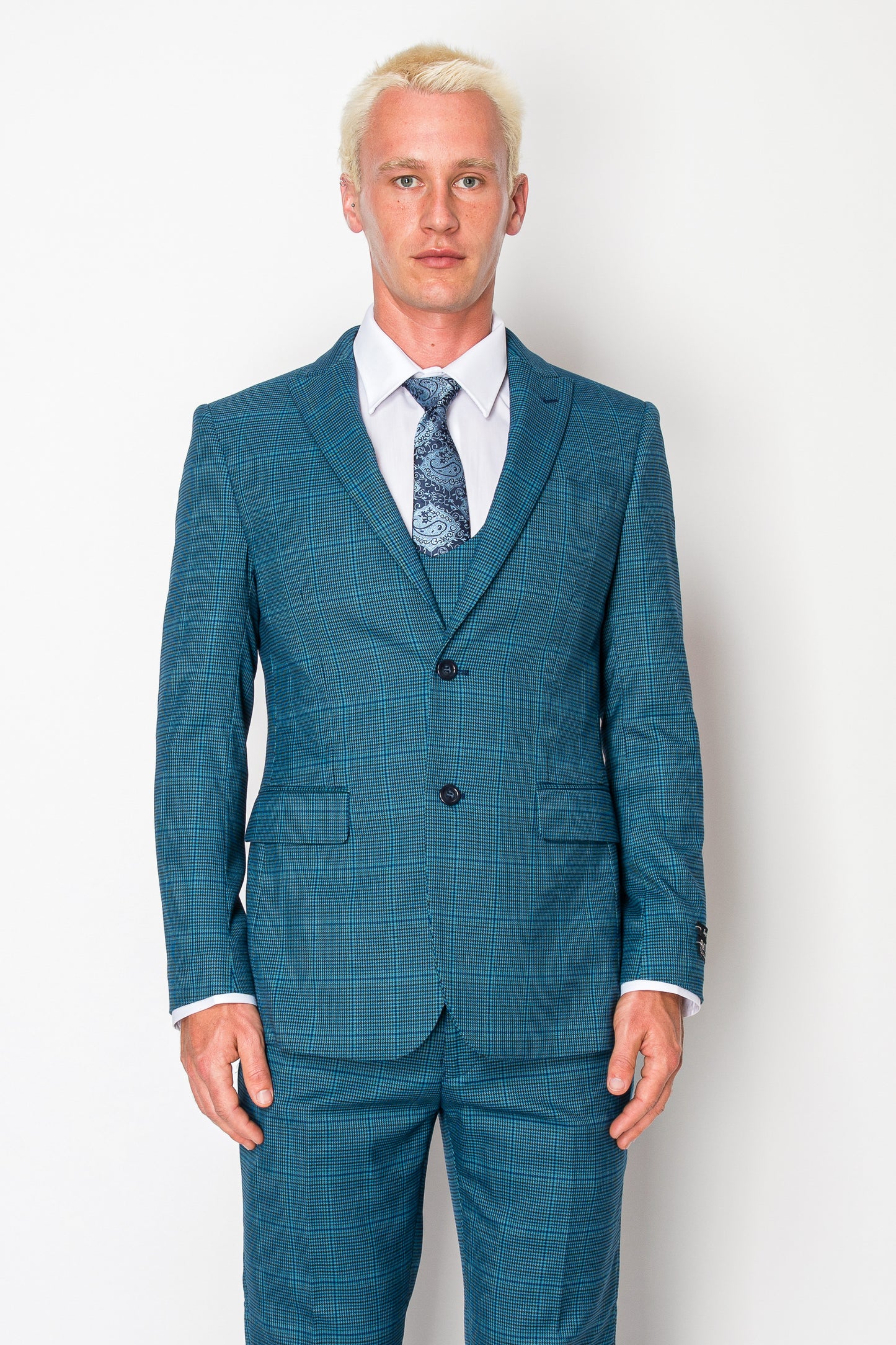 3 Piece Plaid Suit - Blue (106104)